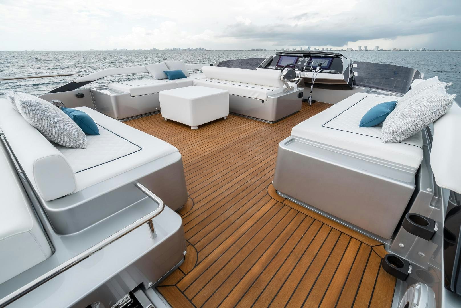 a deck with a deck and a boat on it aboard BEL SOGNO Yacht for Sale