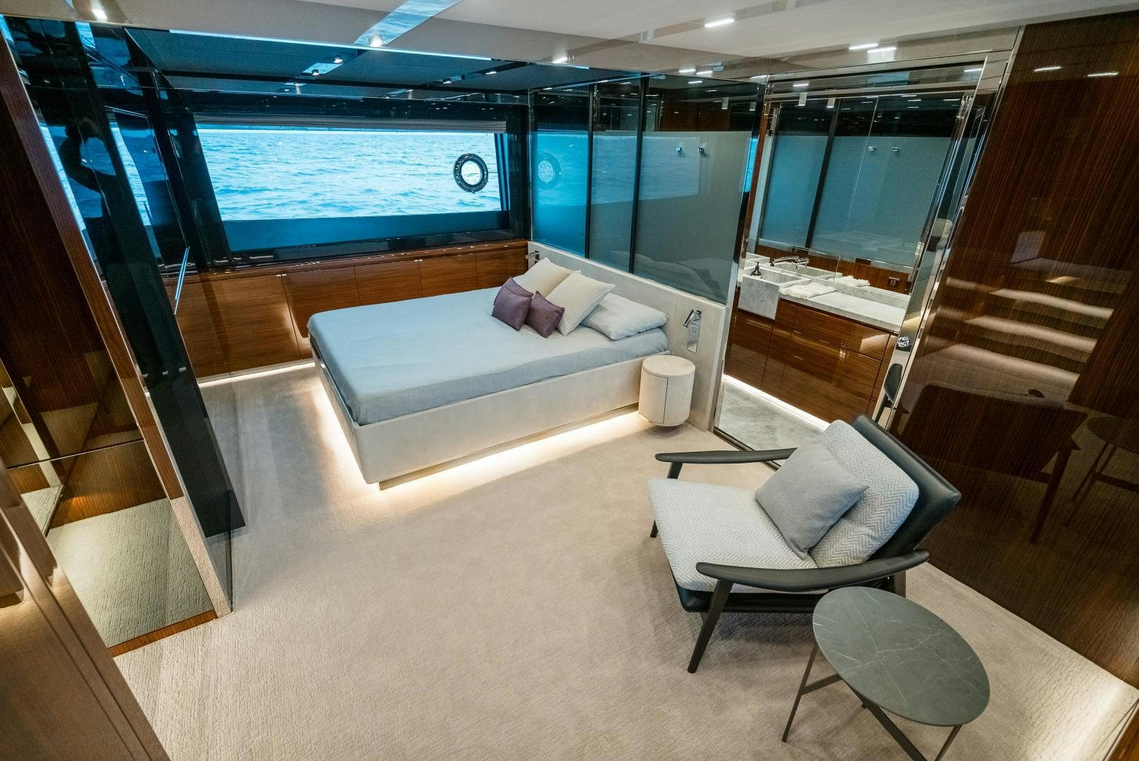 a room with a couch and a table aboard BEL SOGNO Yacht for Sale
