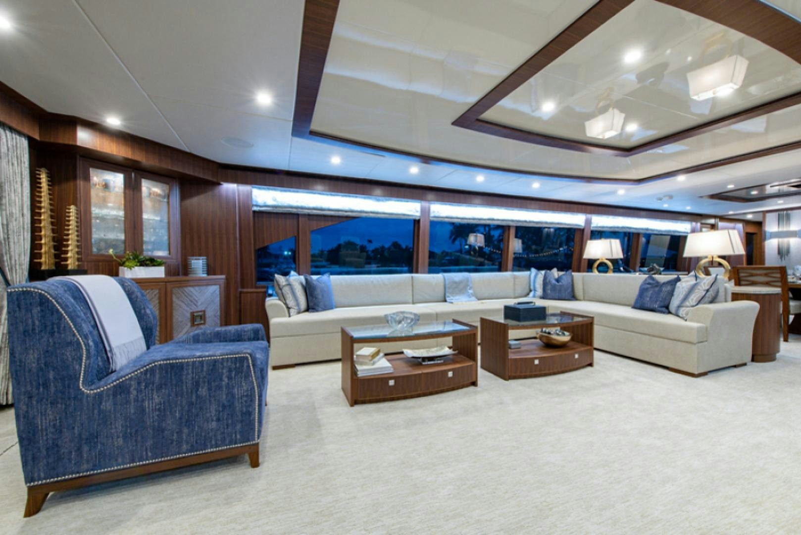 a large living room with a large open floor plan aboard CONGVOYAGE Yacht for Sale