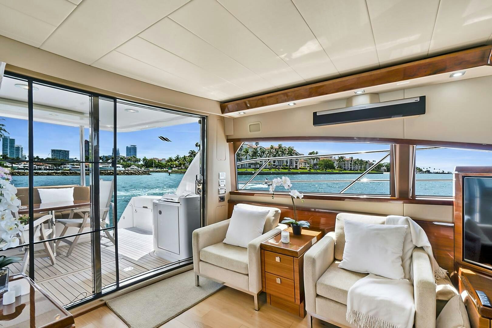 a room with a view of the ocean and the ocean aboard DREAM Yacht for Sale