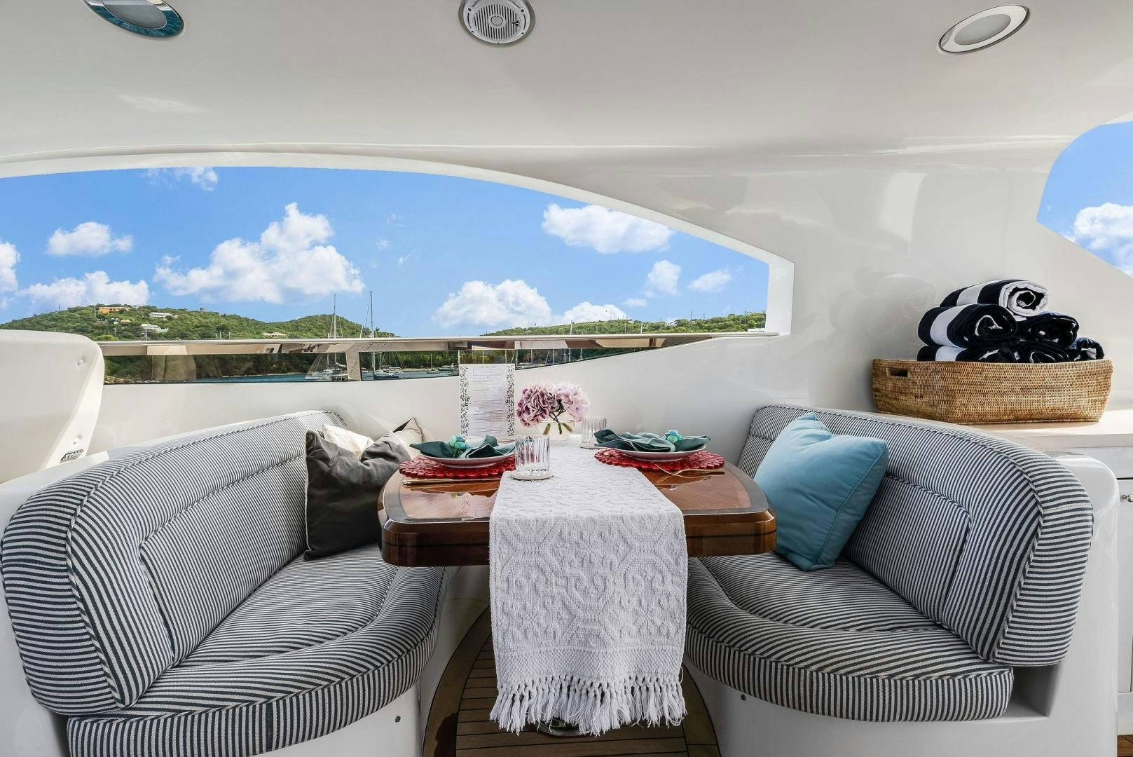 a room with a view of the ocean and the ocean aboard NAMASTAY Yacht for Sale