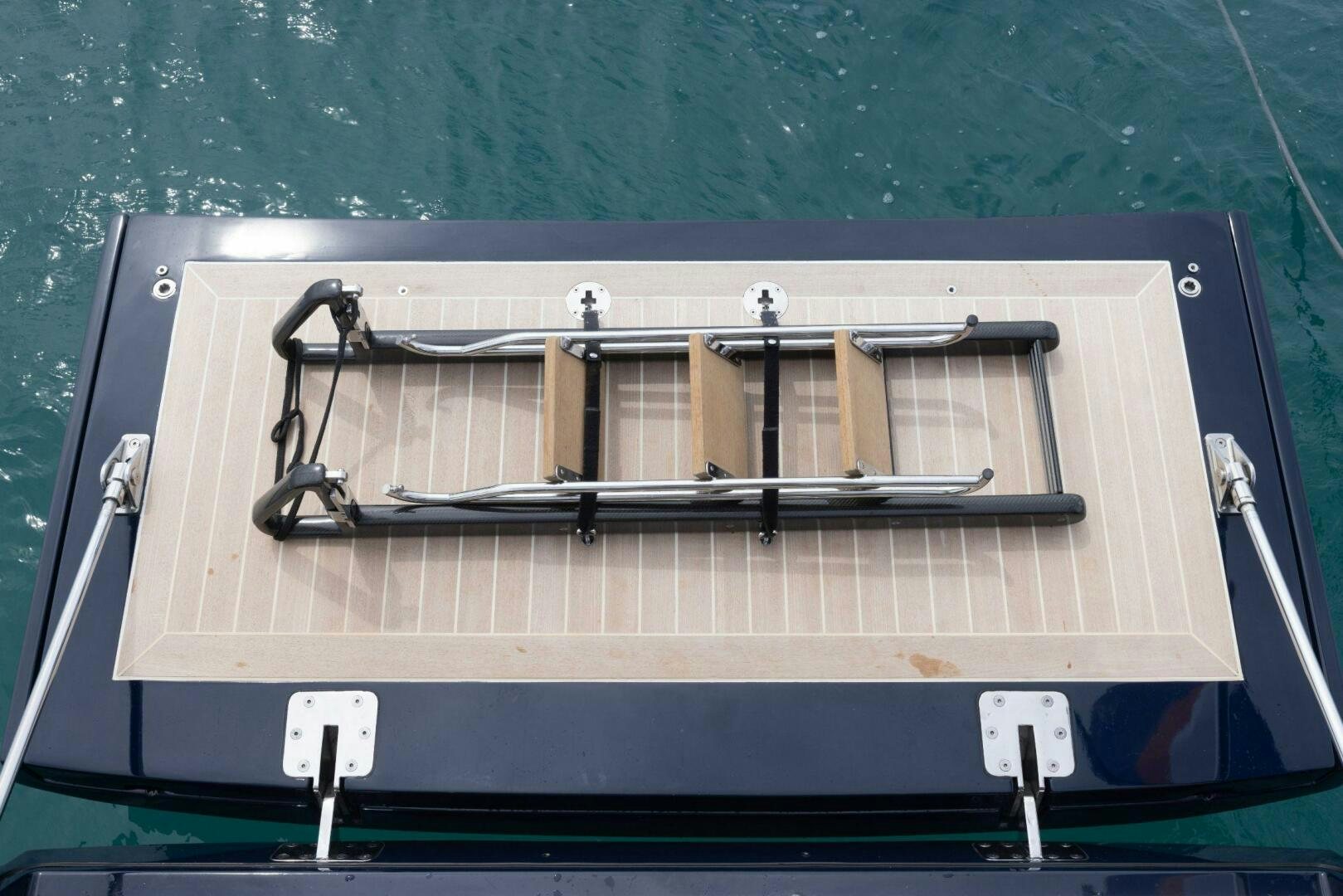 a large white boat with a metal frame on the front aboard LEONARA Yacht for Sale