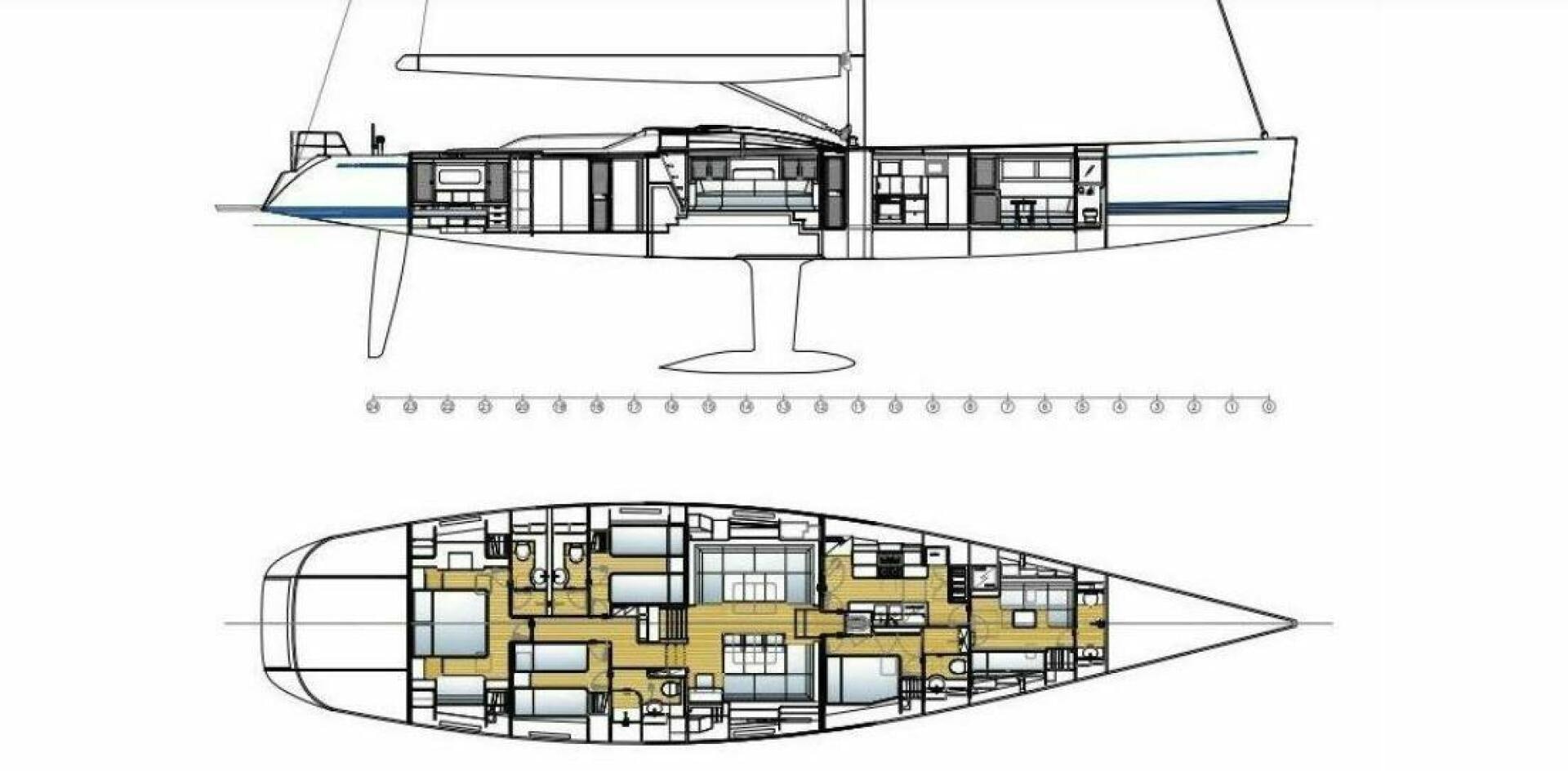 diagram, engineering drawing aboard LEONARA Yacht for Sale