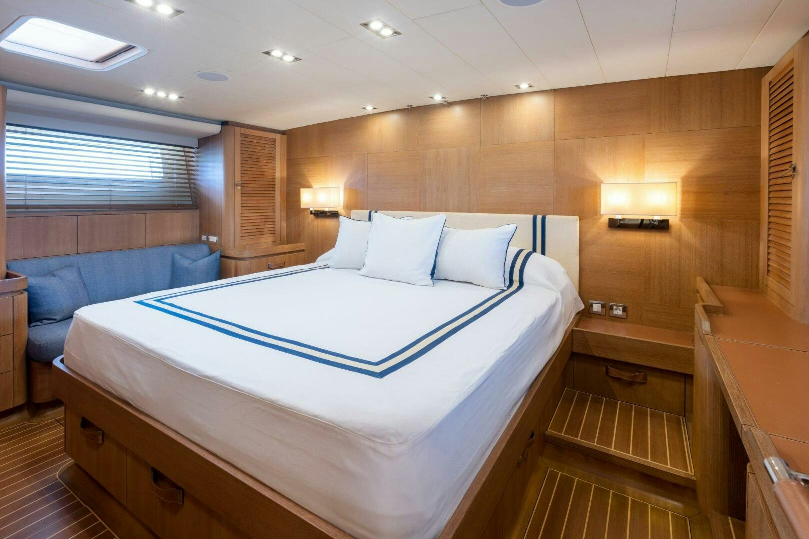 a room with two beds aboard LEONARA Yacht for Sale