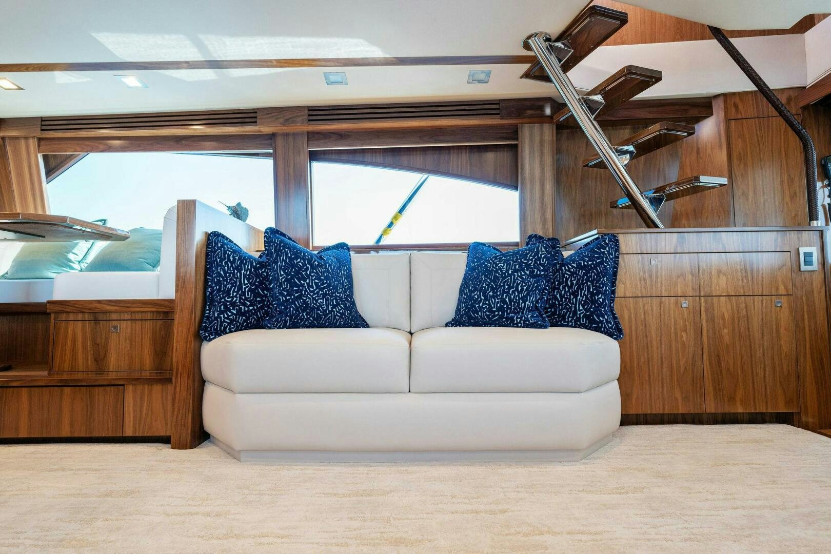 a couch in a room aboard SHOE  Yacht for Sale