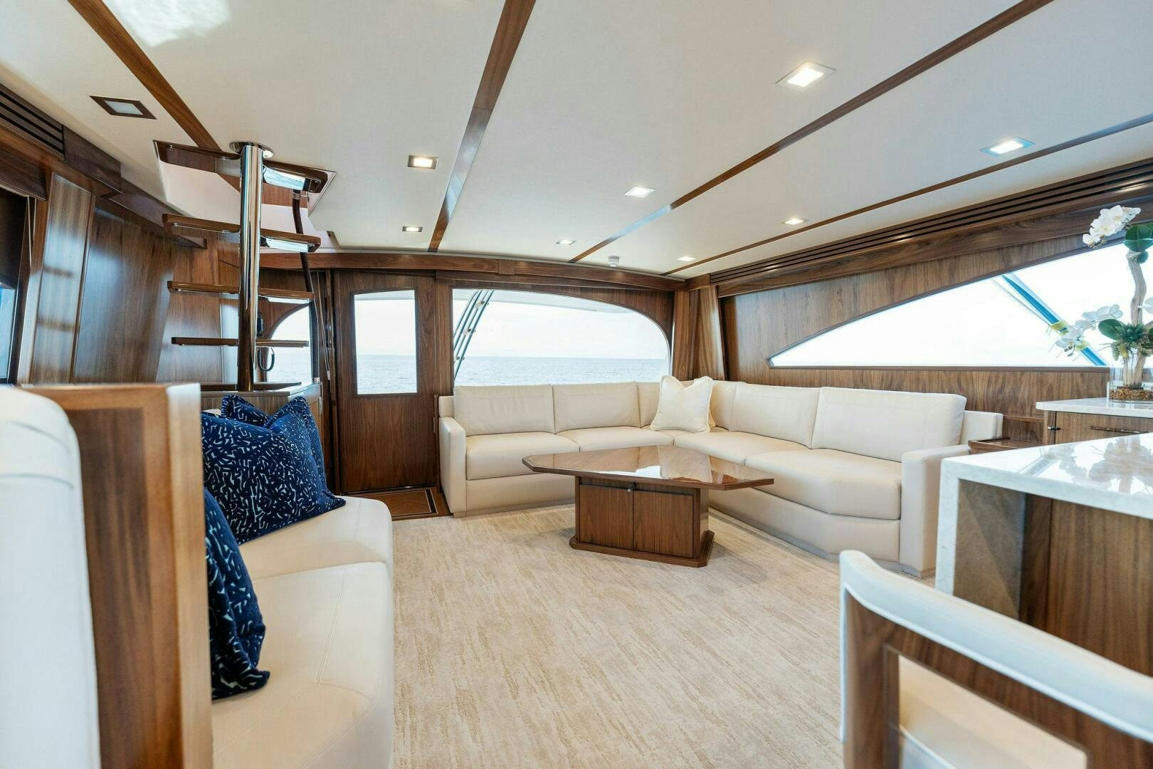 a living room with a large window aboard SHOE  Yacht for Sale