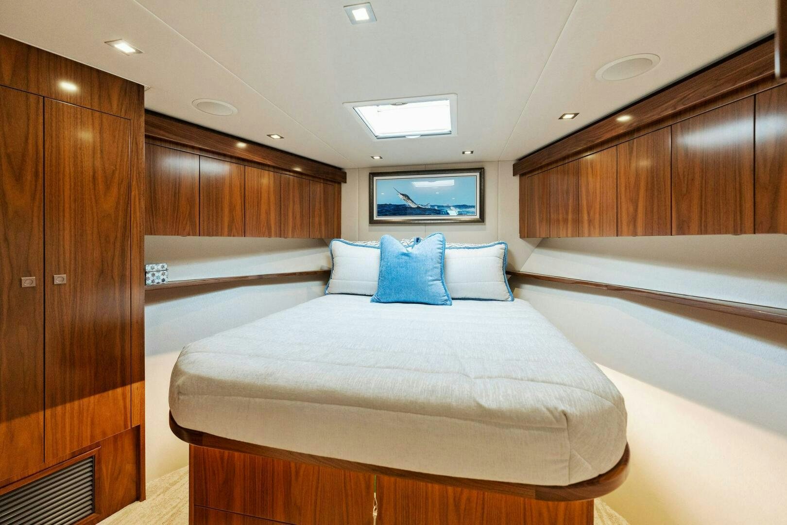 a room with a bed and a television aboard SHOE  Yacht for Sale