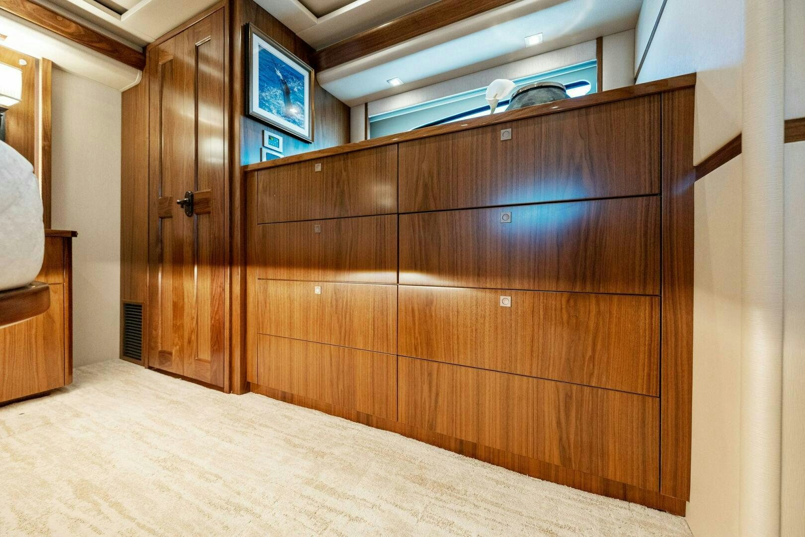 a wooden cabinet in a room aboard SHOE  Yacht for Sale