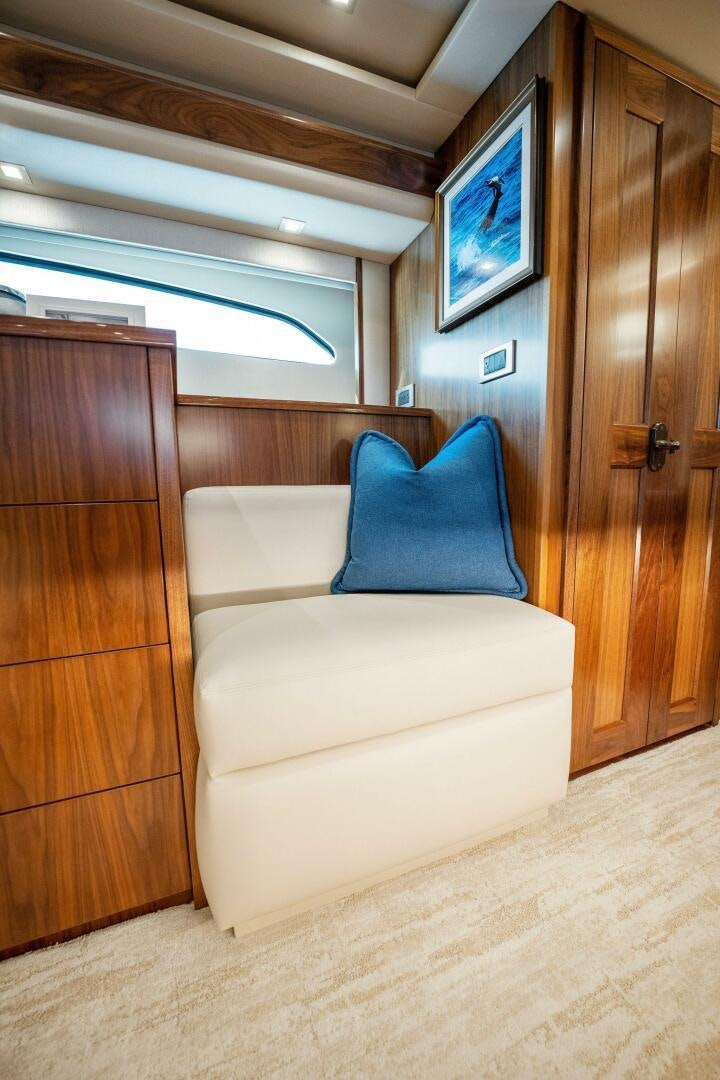 a couch in a room aboard SHOE  Yacht for Sale