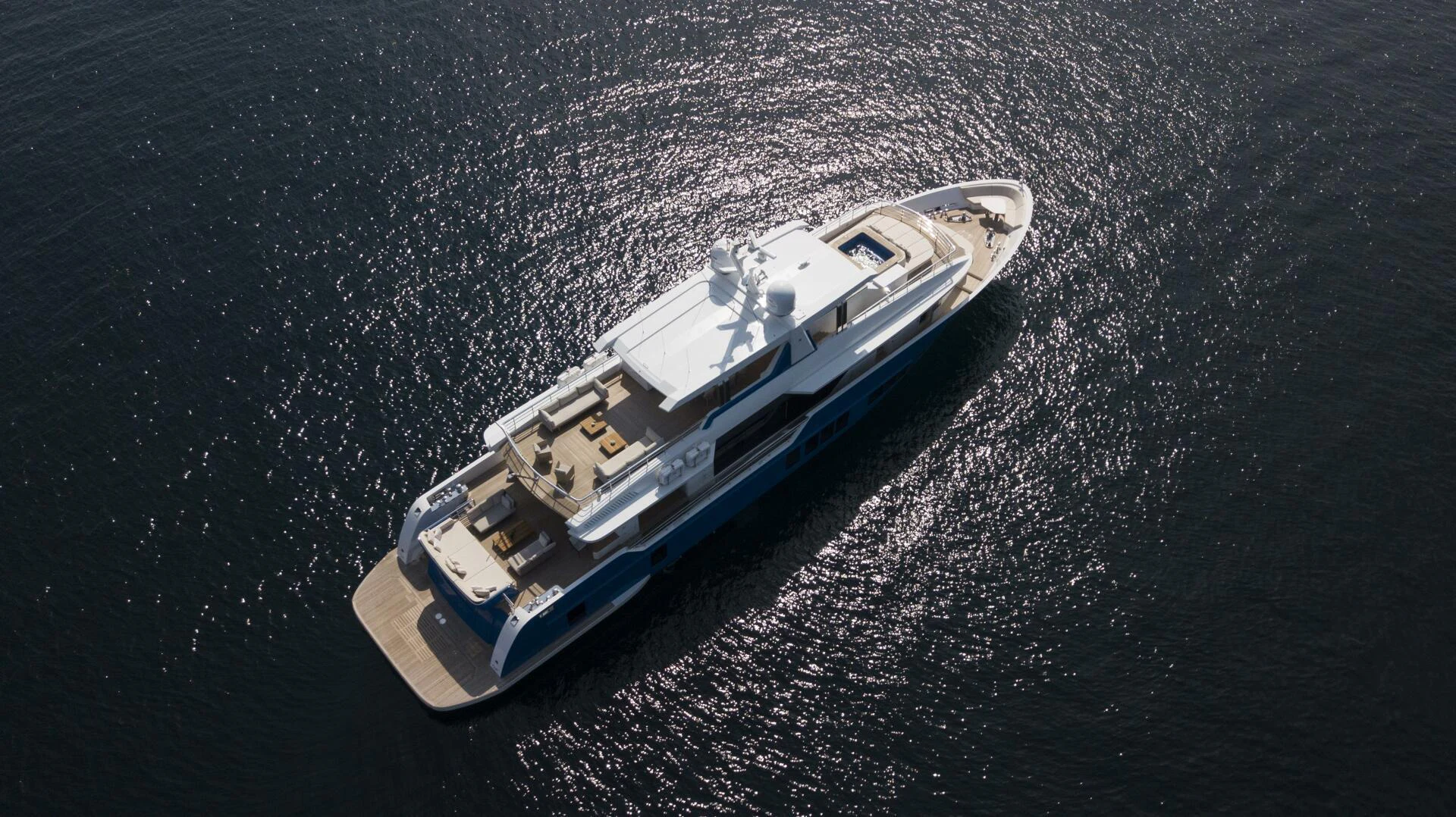 a space ship in the water aboard PICCOLO Yacht for Sale