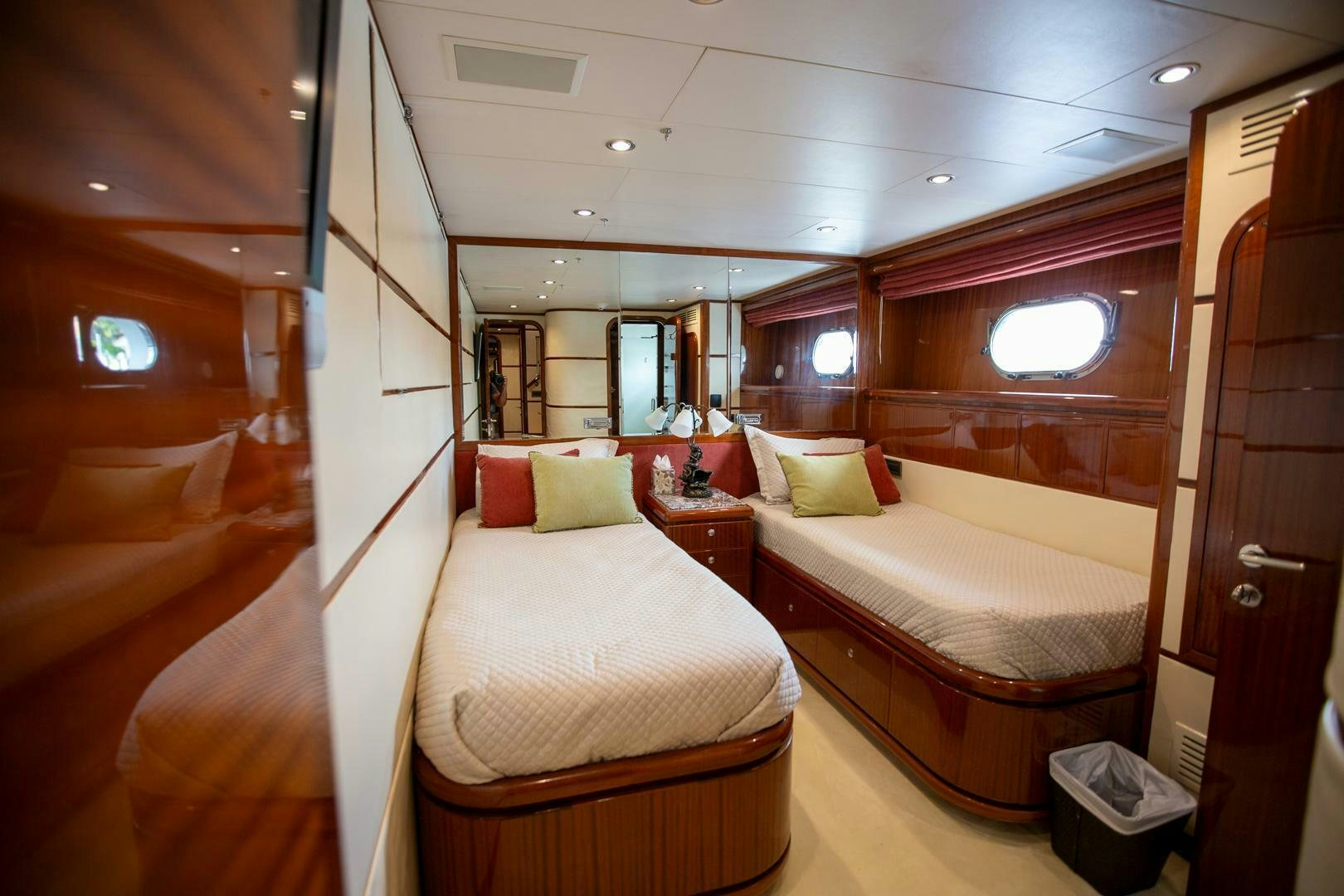 a room with two beds aboard AMERICAN HONEY Yacht for Sale