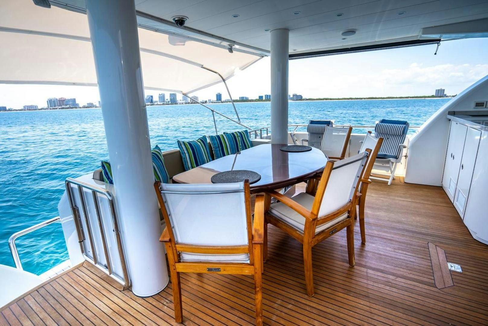 a table and chairs on a deck aboard AMERICAN HONEY Yacht for Sale