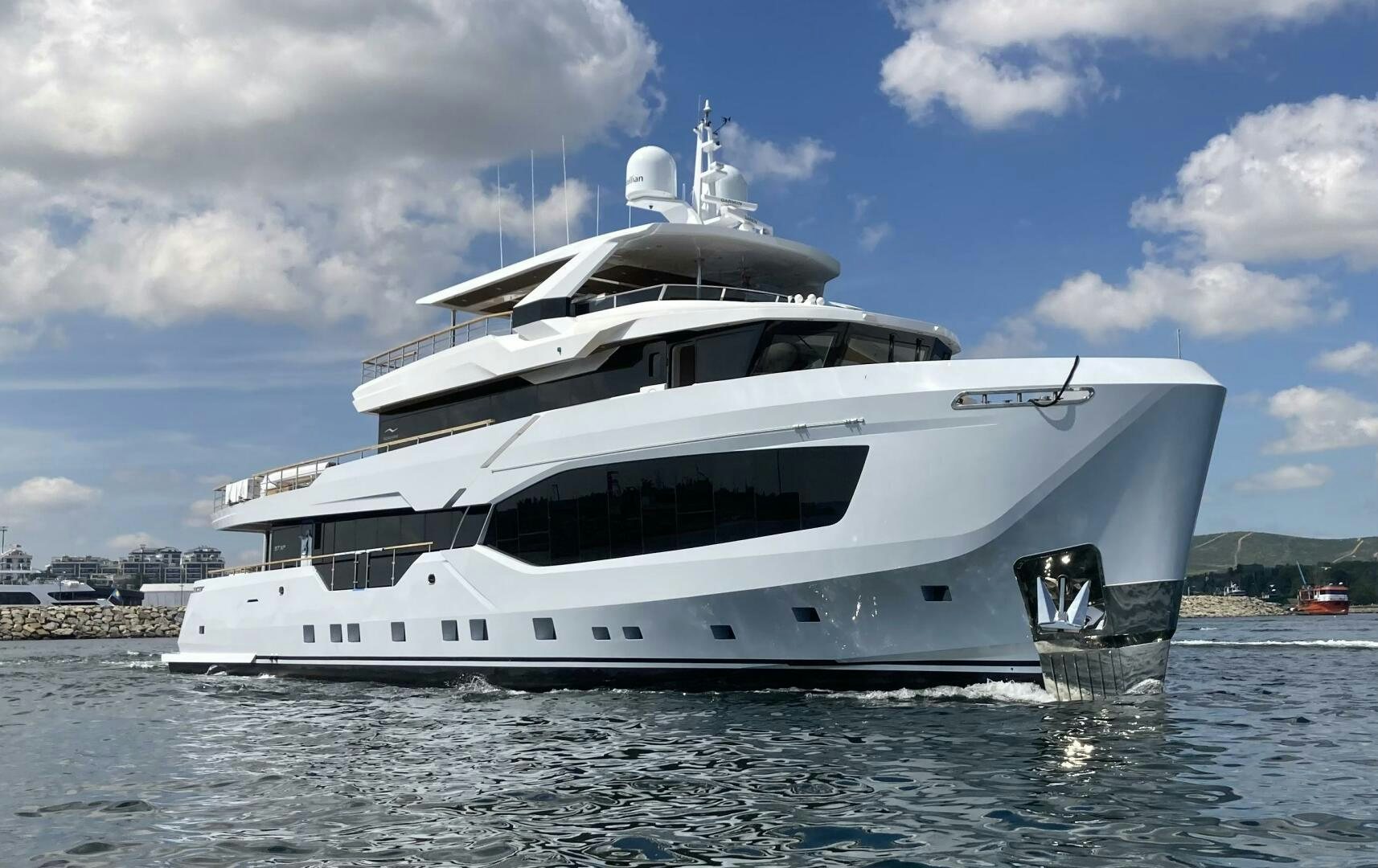 a white yacht on the water aboard 37XP 08 ROCKIT Yacht for Sale