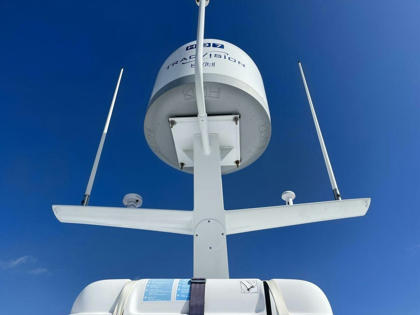 a satellite dish on a pole aboard BOATOX Yacht for Sale