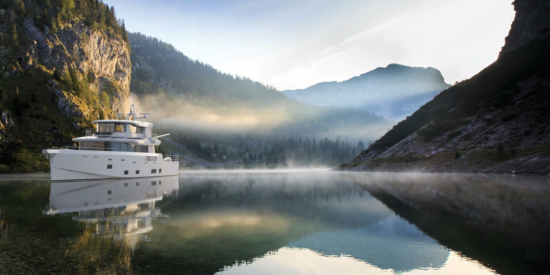 a boat on a lake aboard PROJECT OCEAN Yacht for Sale