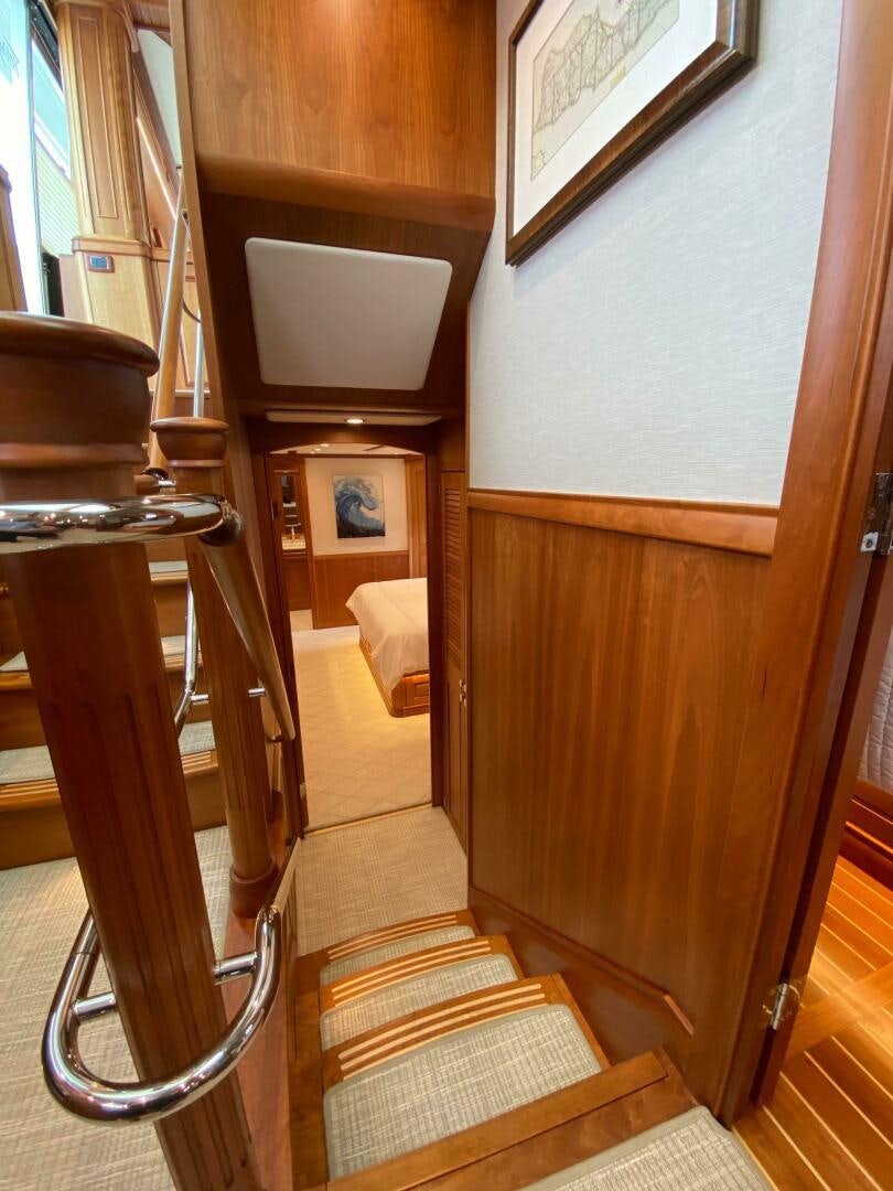 a wooden staircase in a room aboard WHIRL AWAY Yacht for Sale
