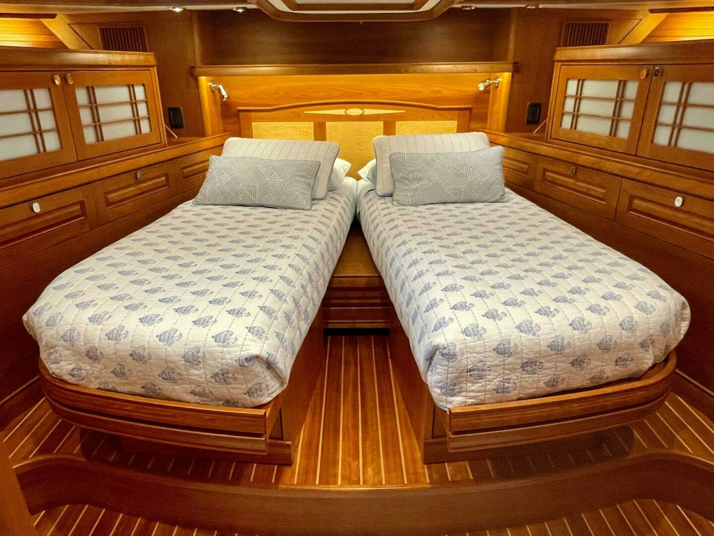 a couple of beds in a room aboard WHIRL AWAY Yacht for Sale