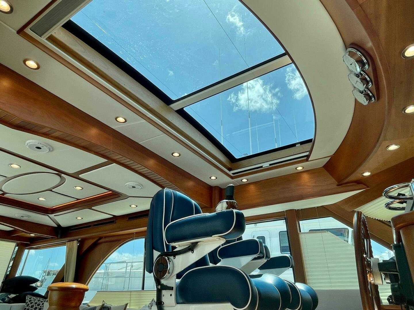 inside of a building with chairs and a large window aboard WHIRL AWAY Yacht for Sale