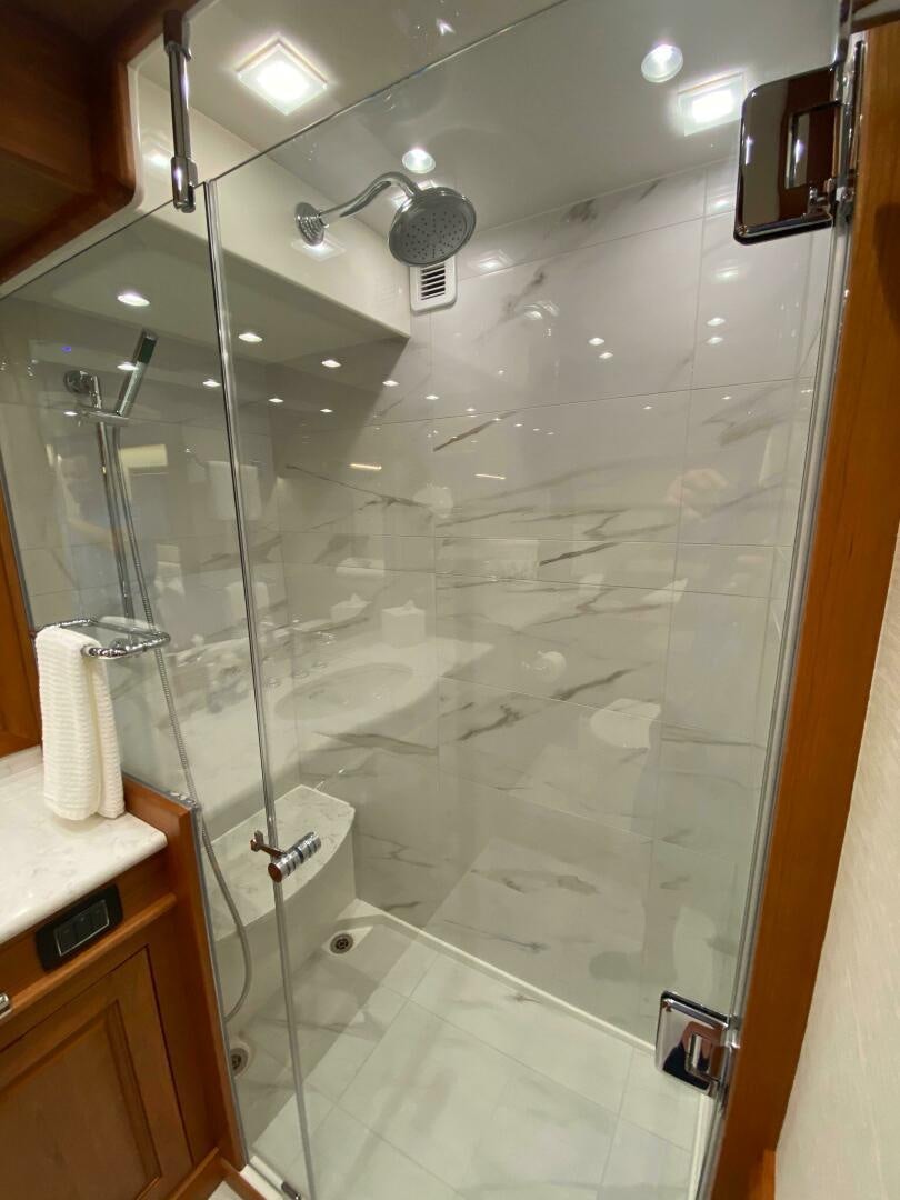 a shower with a glass door aboard WHIRL AWAY Yacht for Sale