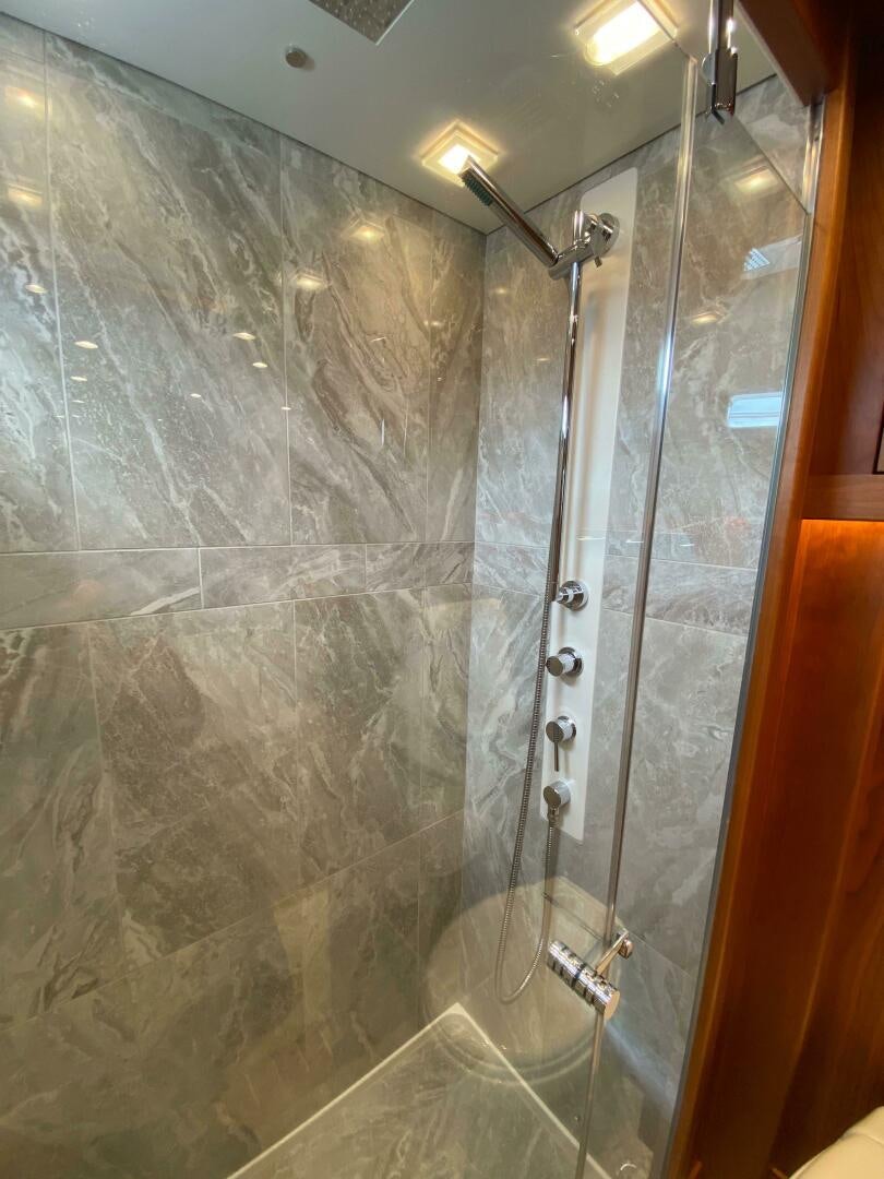 a shower with glass doors aboard WHIRL AWAY Yacht for Sale