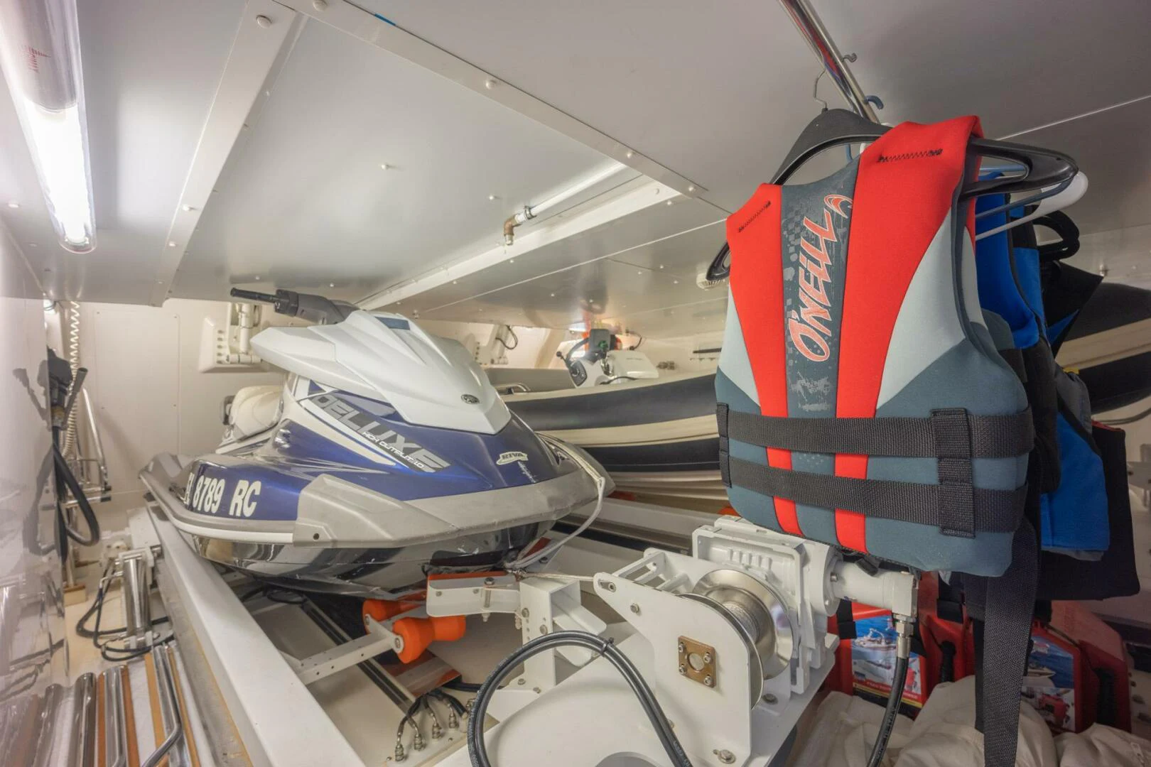 a machine with a red and blue cover aboard PHOENIX Yacht for Sale