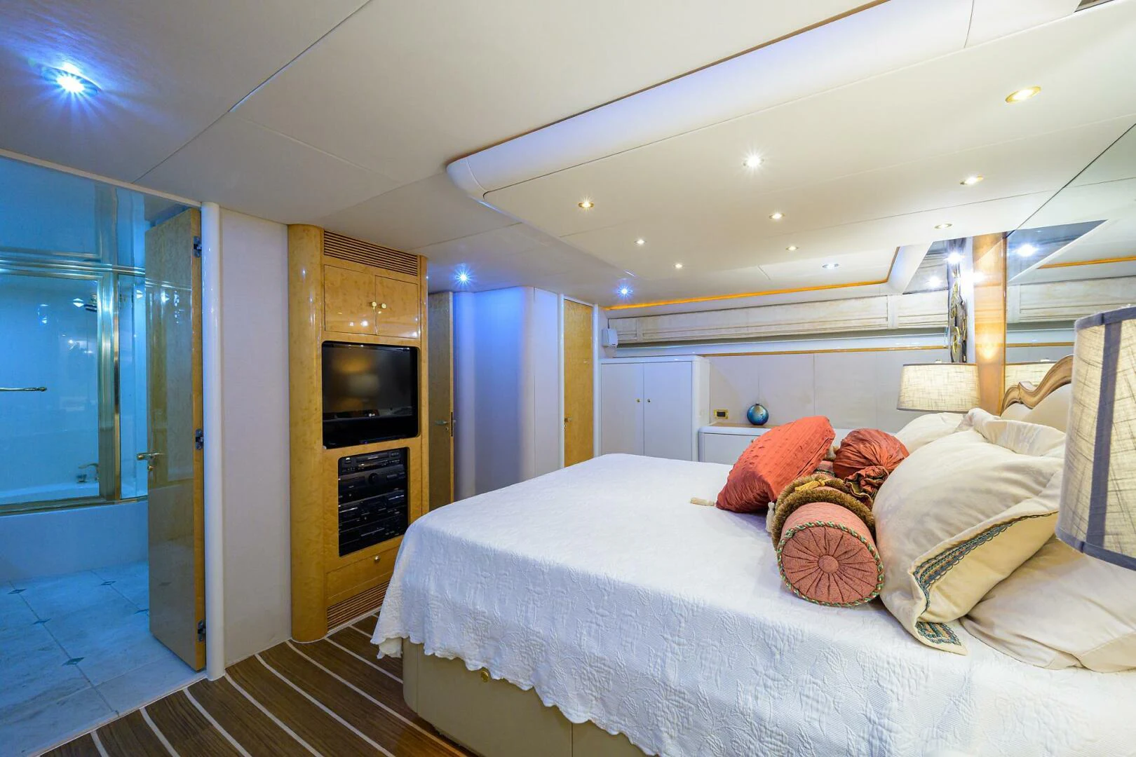 a bed in a room aboard LOST TEXAN Yacht for Sale