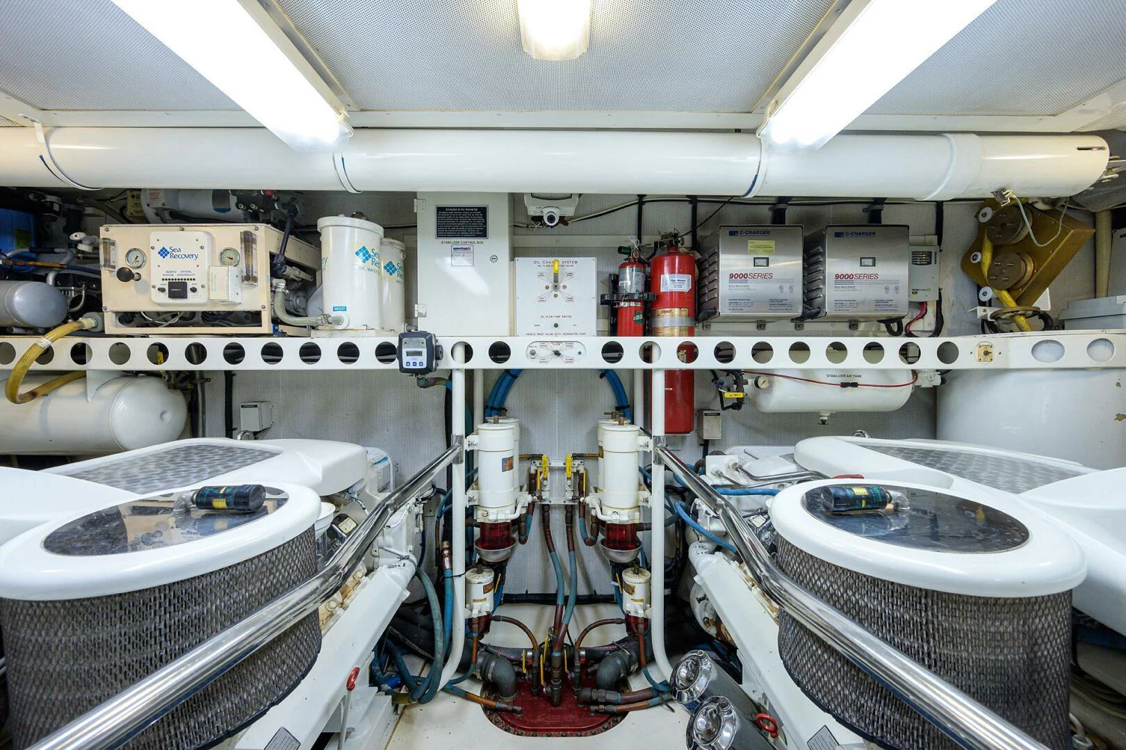 a room with several white pipes aboard LOST TEXAN Yacht for Sale
