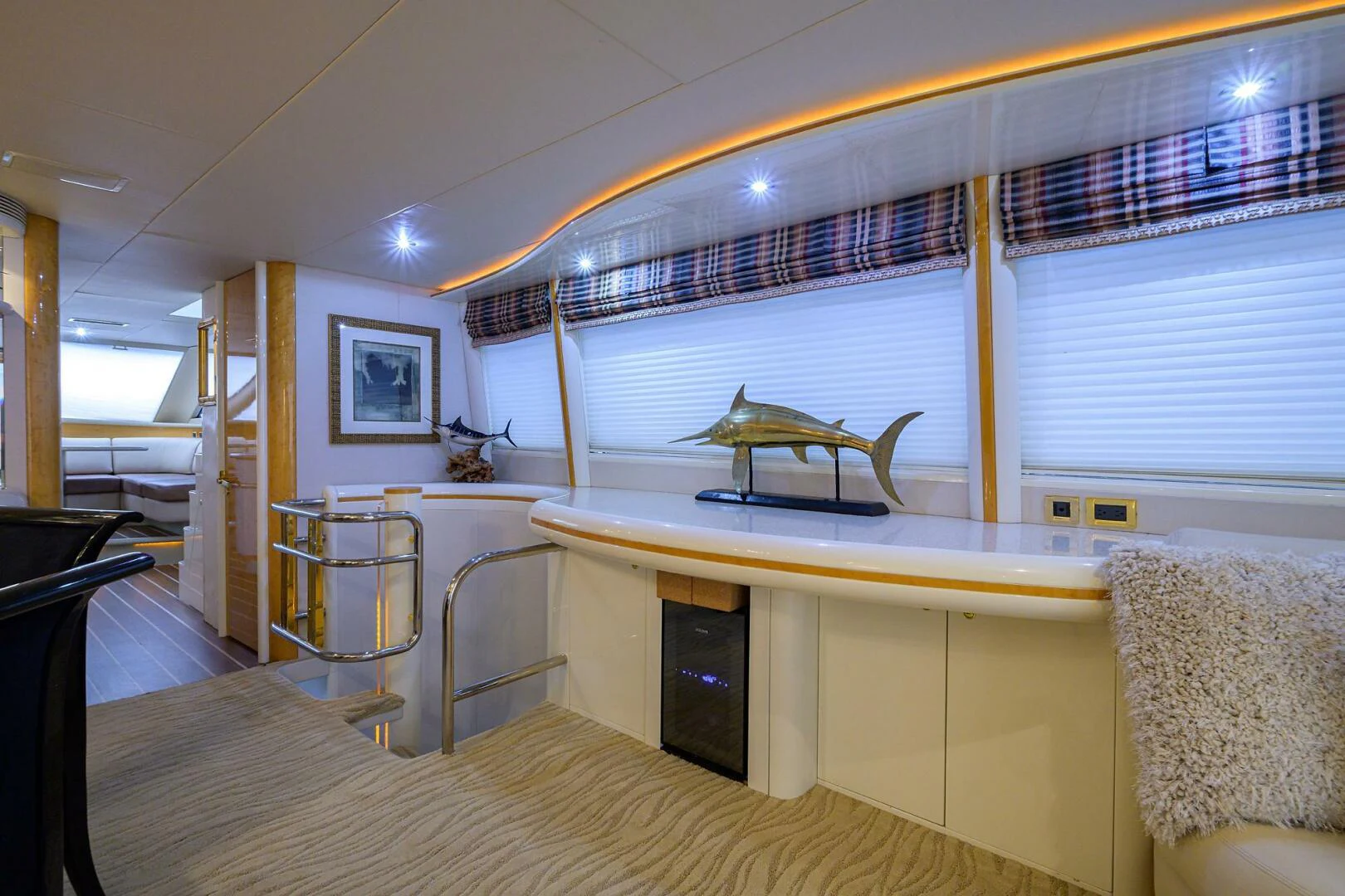 a room with a bed and a desk aboard LOST TEXAN Yacht for Sale