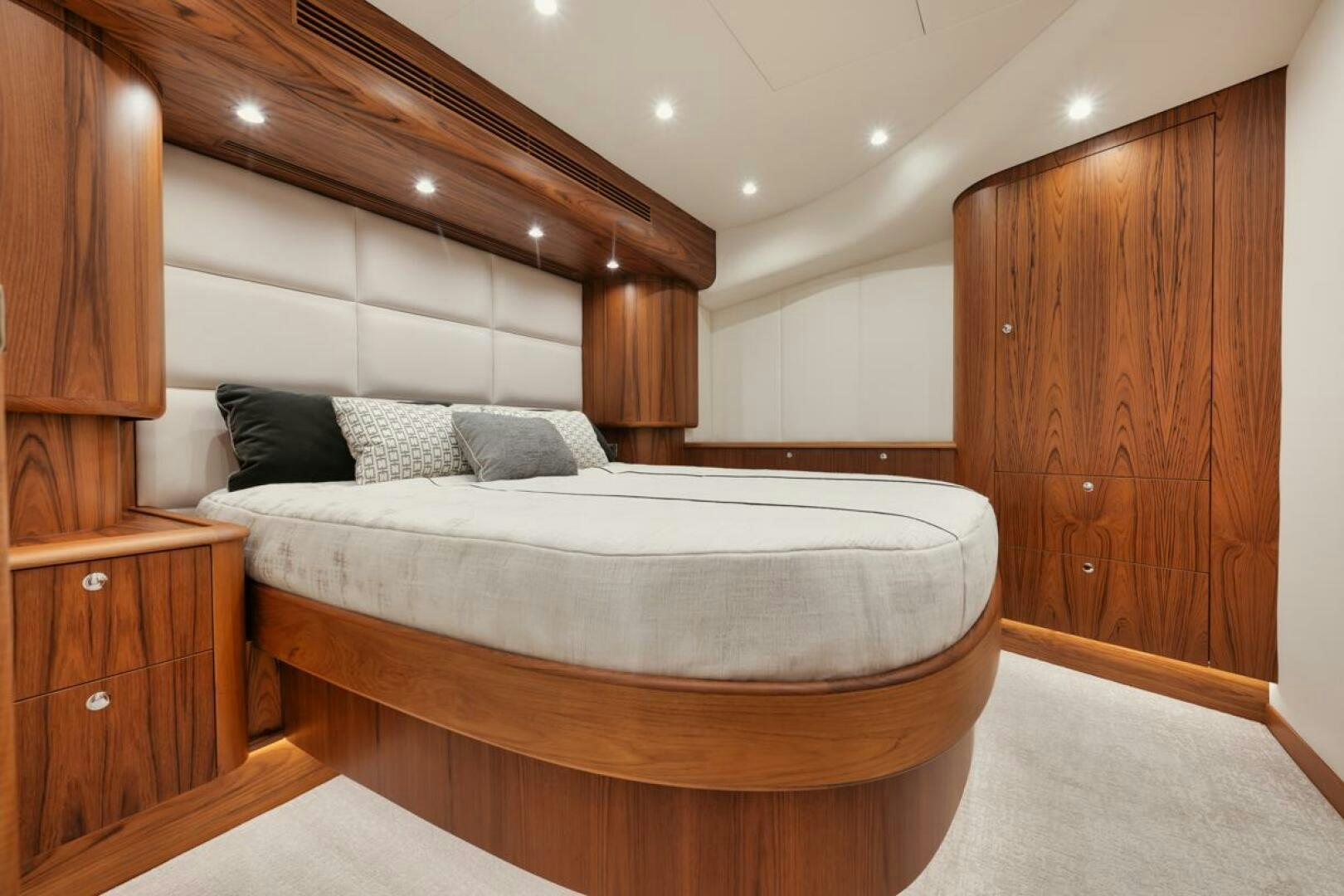 a bed in a room aboard HULLBILLY Yacht for Sale