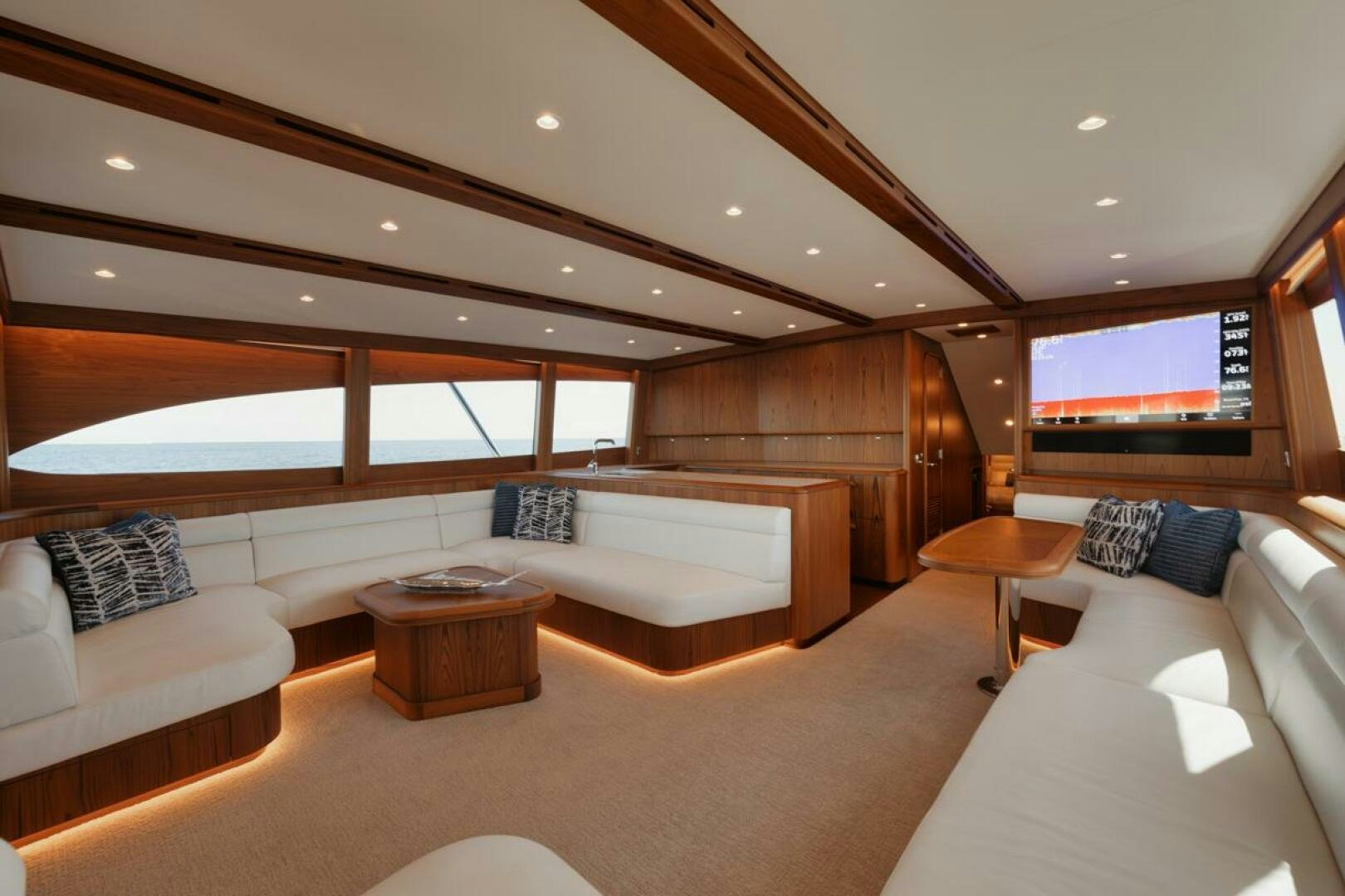 a large modern looking room aboard HULLBILLY Yacht for Sale