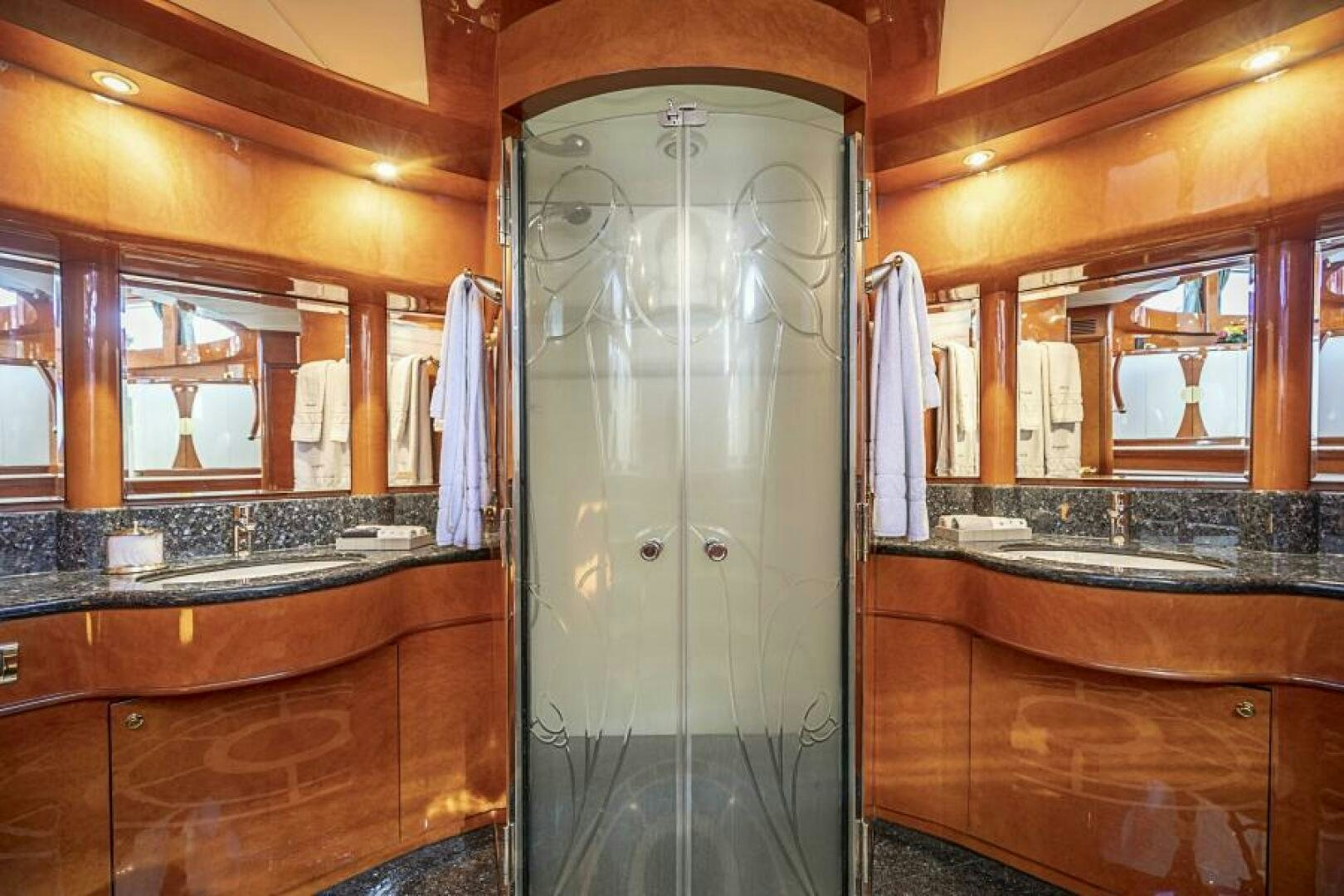 a shower in a bathroom aboard SIXTY SIX Yacht for Sale