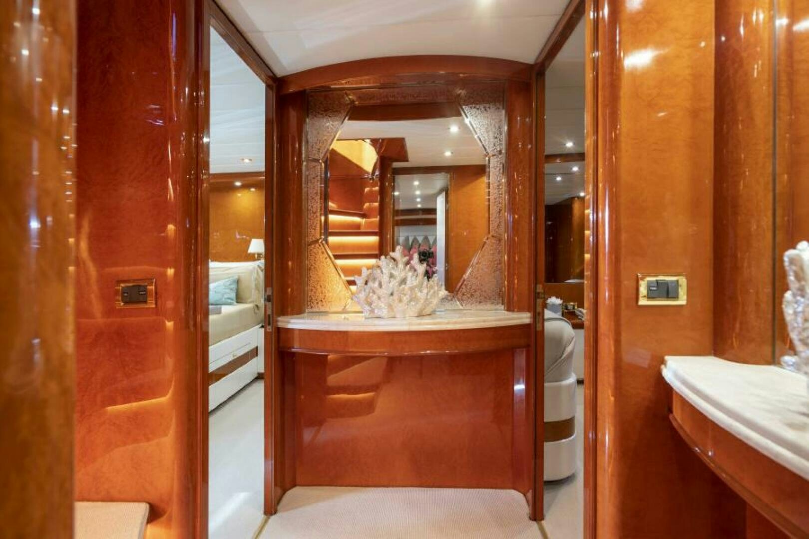 a bathroom with a large mirror aboard SIXTY SIX Yacht for Sale