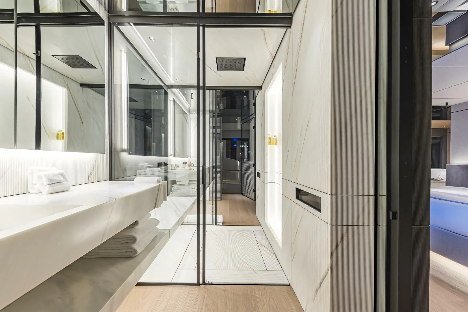 a modern looking bathroom aboard CONRAD C144S HULL 4 Yacht for Sale