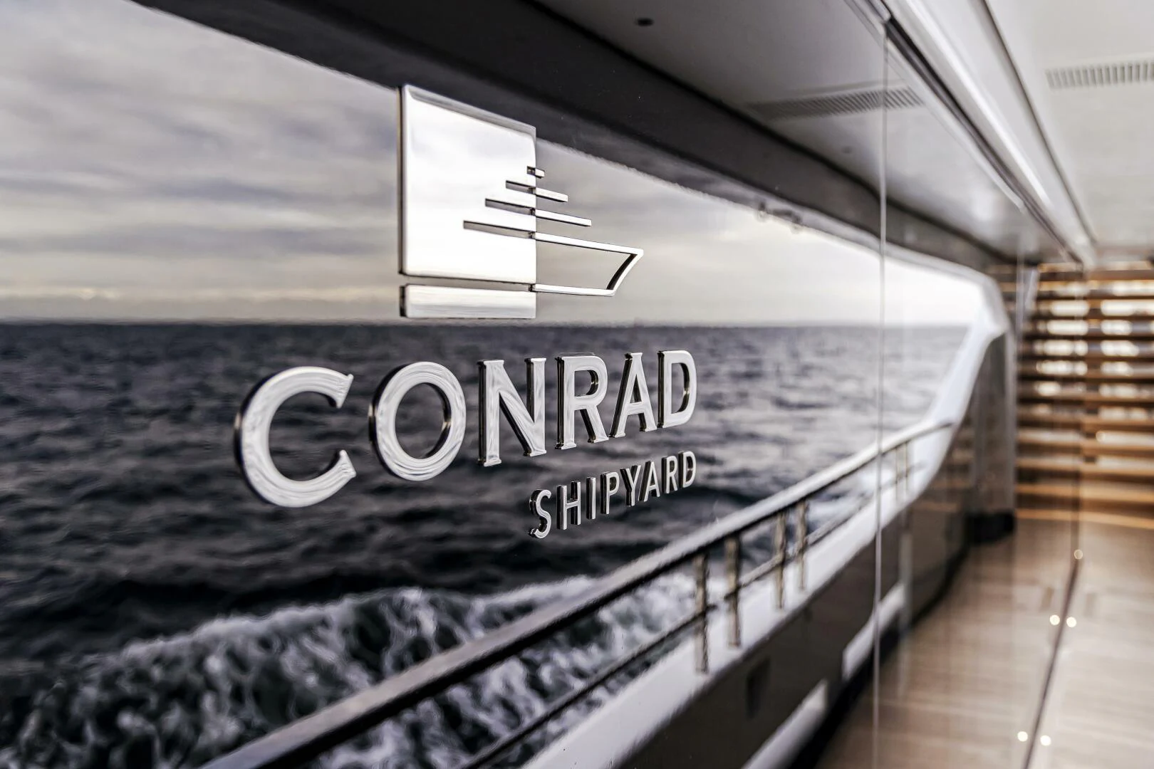 a sign on a boat aboard CONRAD C144S HULL 4 Yacht for Sale