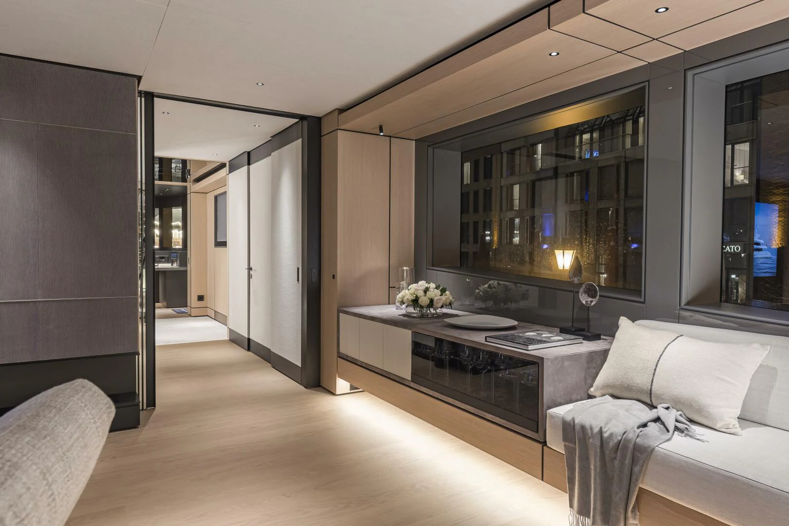 a modern looking living room aboard CONRAD C144S HULL 4 Yacht for Sale