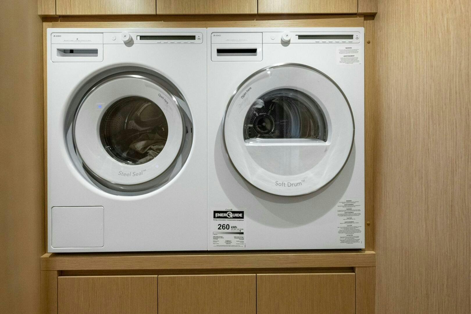 a white washing machine aboard SORI SAN LORENZO Yacht for Sale