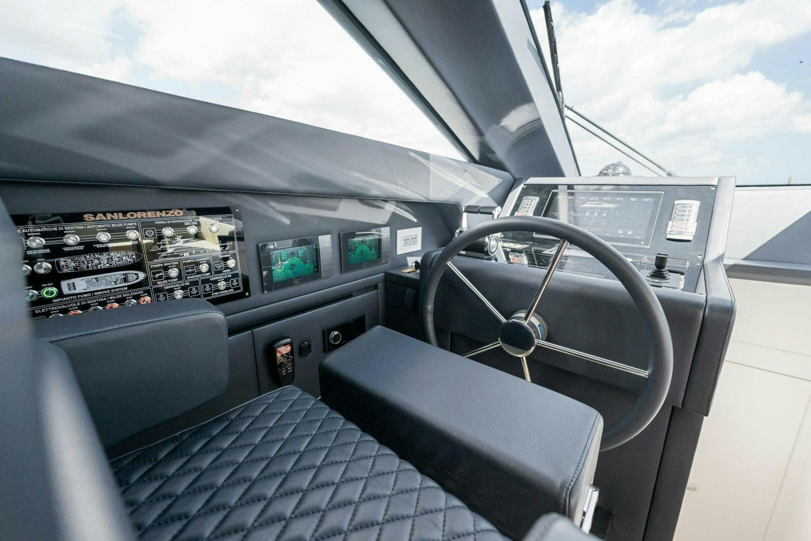 the inside of a car aboard SORI SAN LORENZO Yacht for Sale