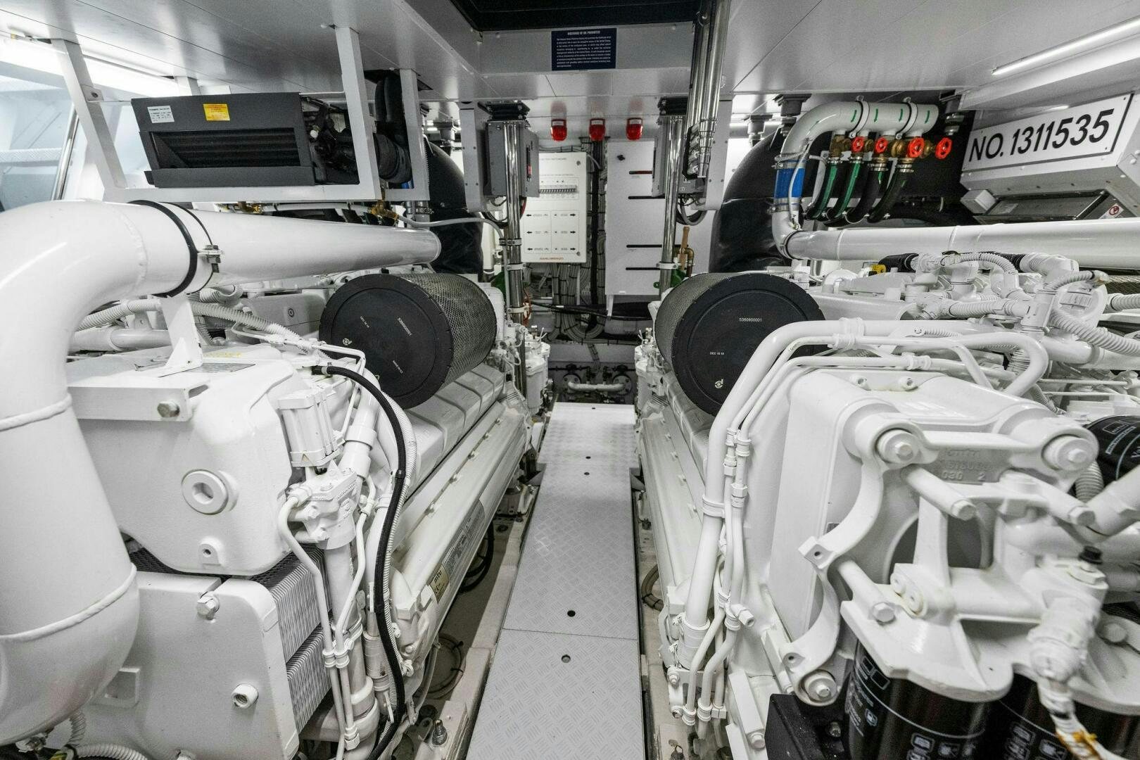 a room with several white pipes aboard SORI SAN LORENZO Yacht for Sale