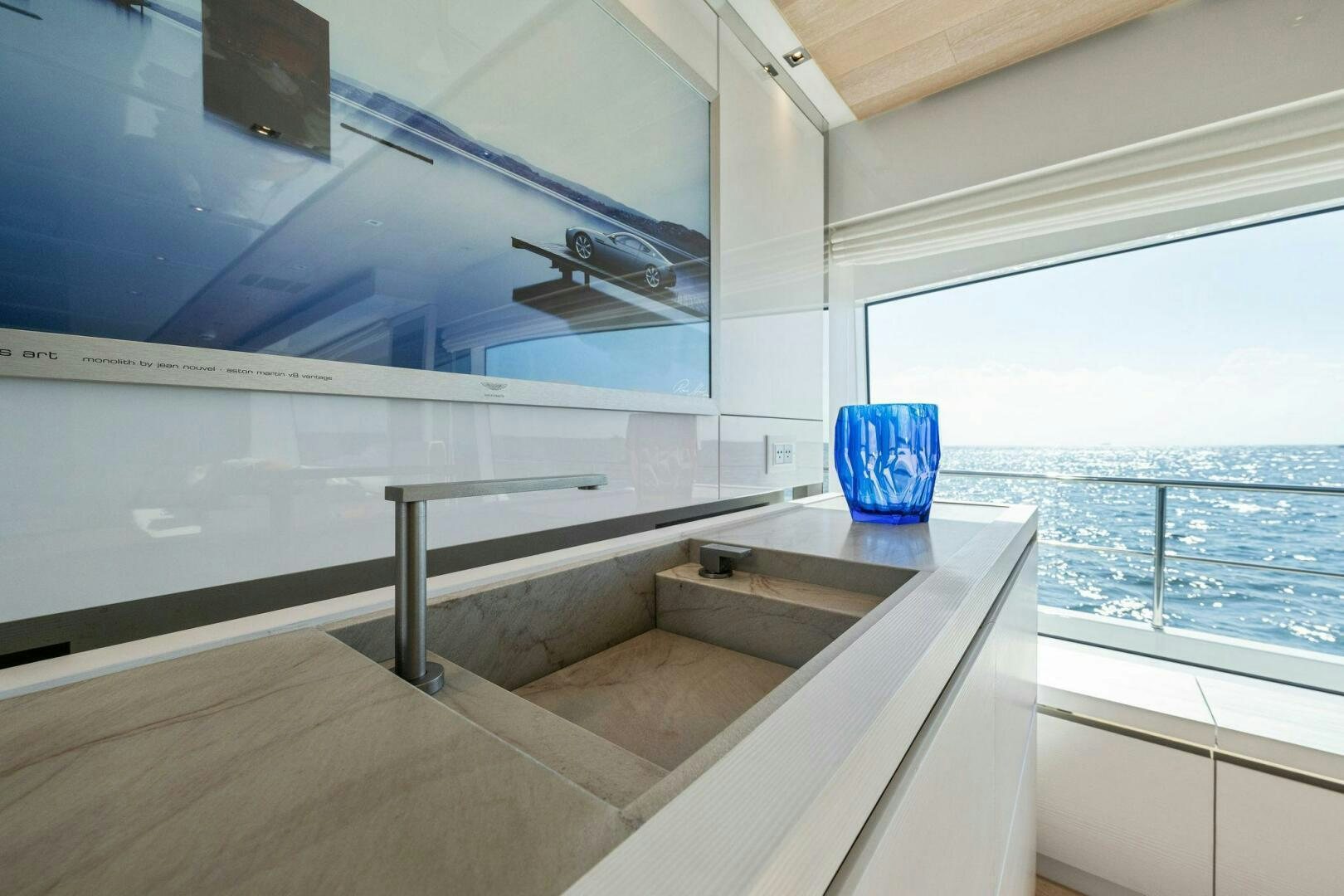 a room with a sink and a window aboard SORI SAN LORENZO Yacht for Sale