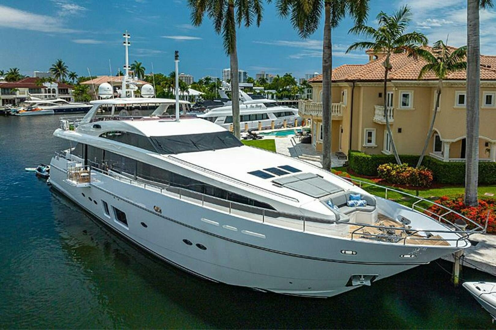 a boat docked at a pier aboard BEACHFRONT II Yacht for Sale