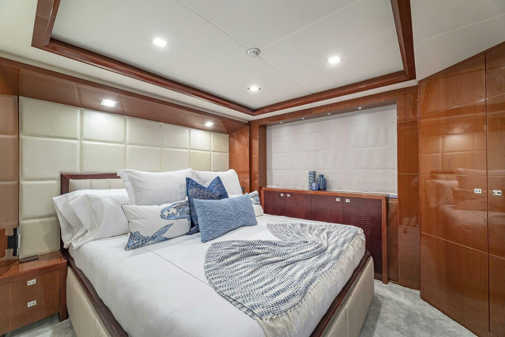 a bed in a room aboard BEACHFRONT II Yacht for Sale