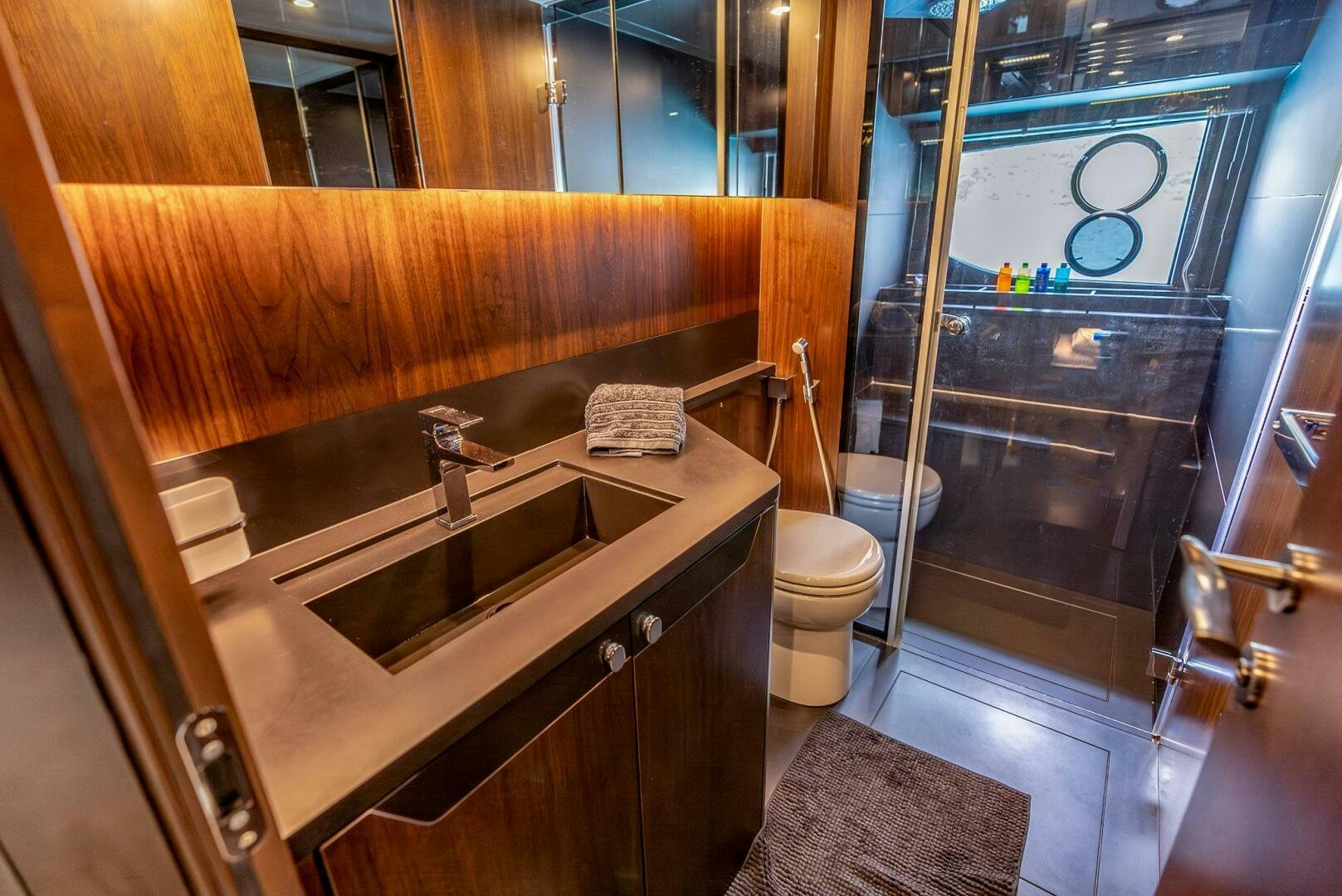 a bathroom with a sink and a toilet aboard NOROADER Yacht for Sale