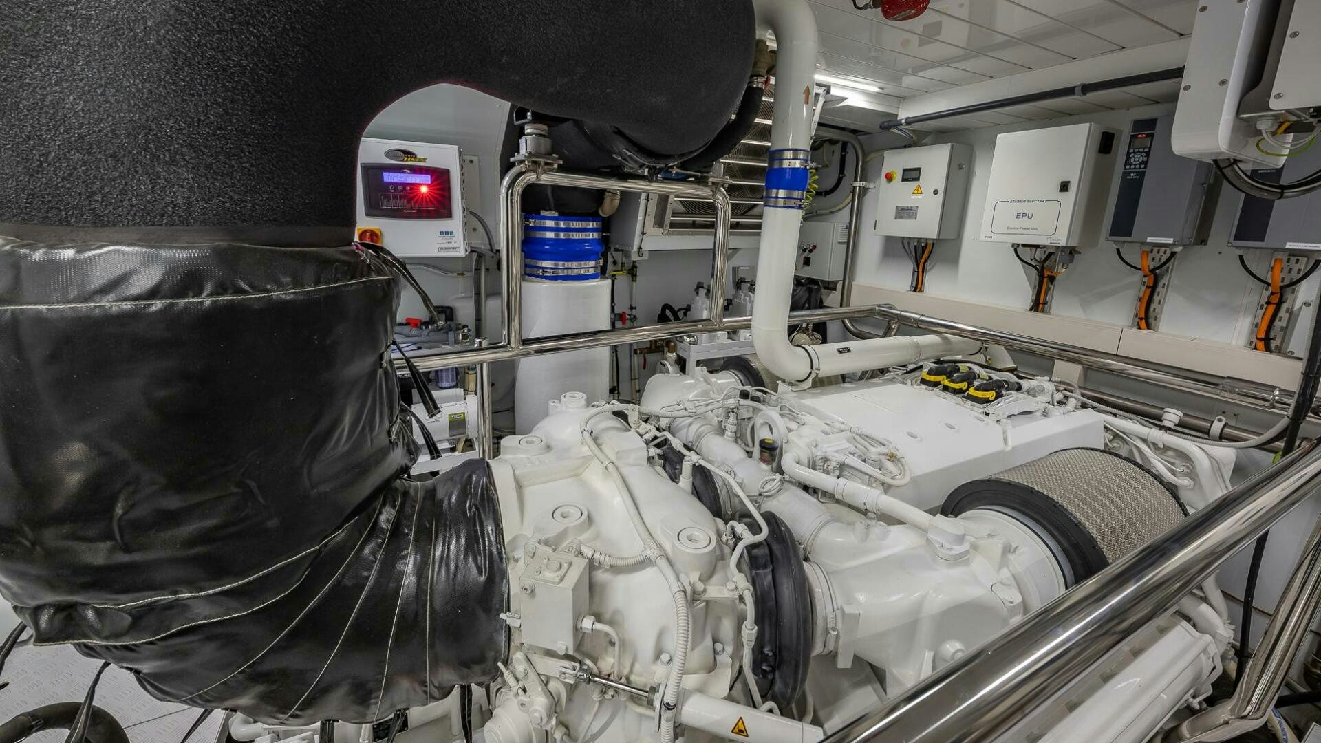 a close-up of a machine aboard WOMBAT Yacht for Sale