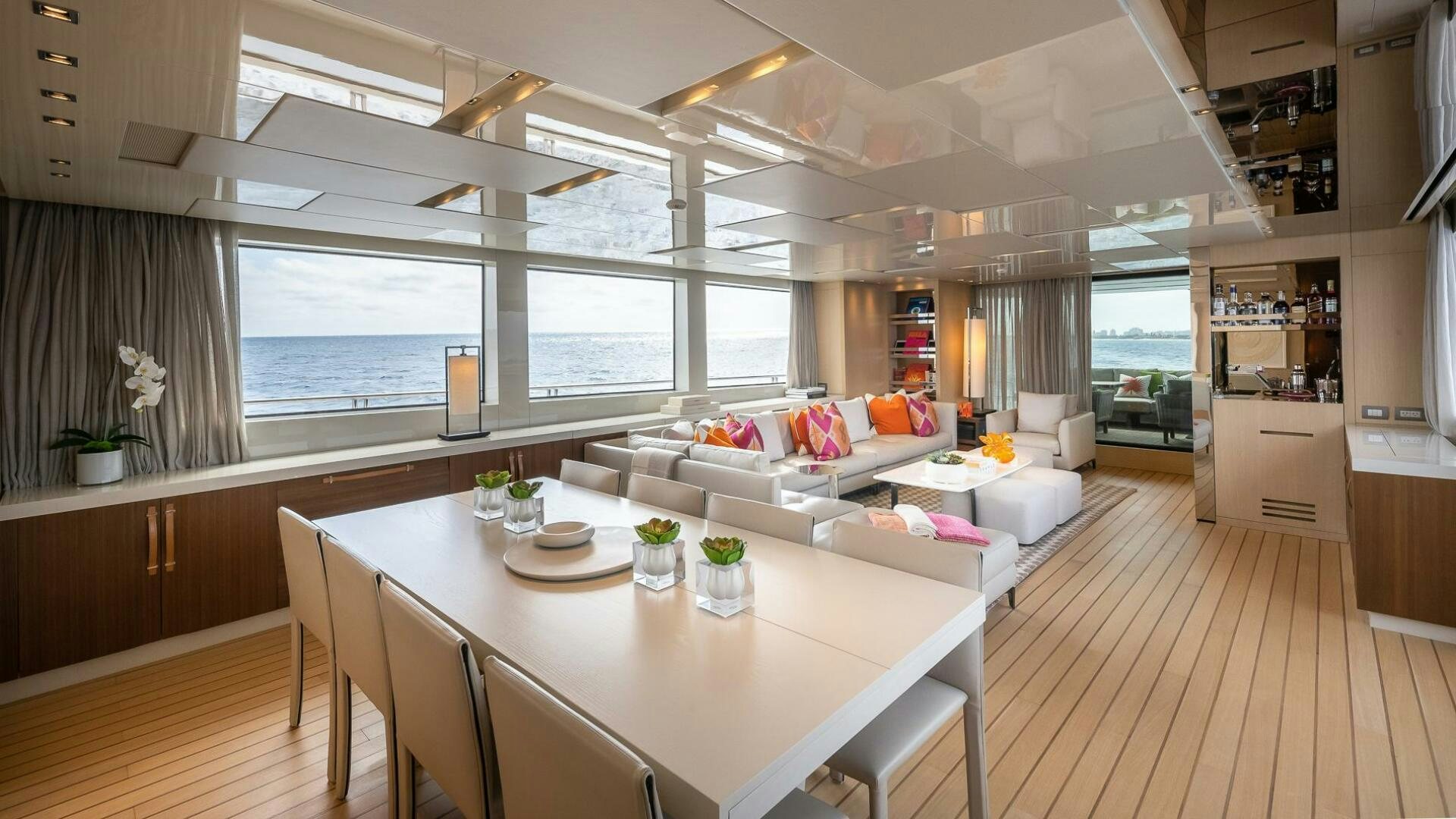 a large open living room aboard WOMBAT Yacht for Sale