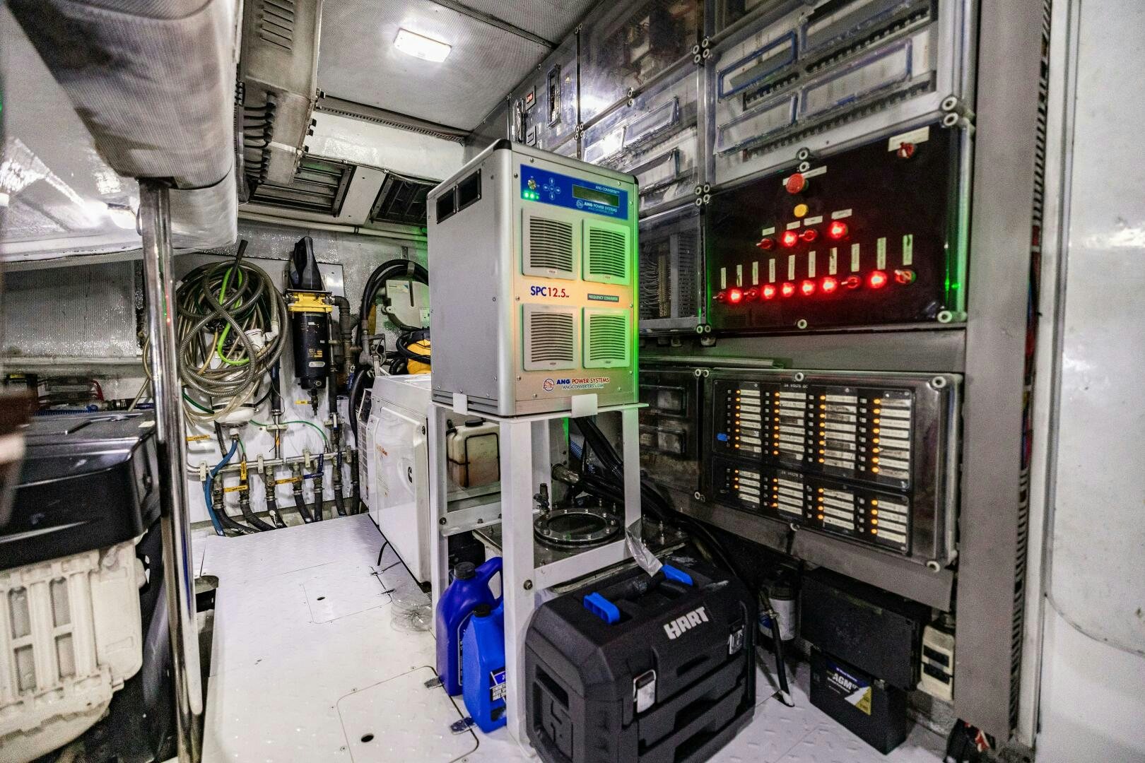 a room with machines and equipment aboard VELOCE II Yacht for Sale