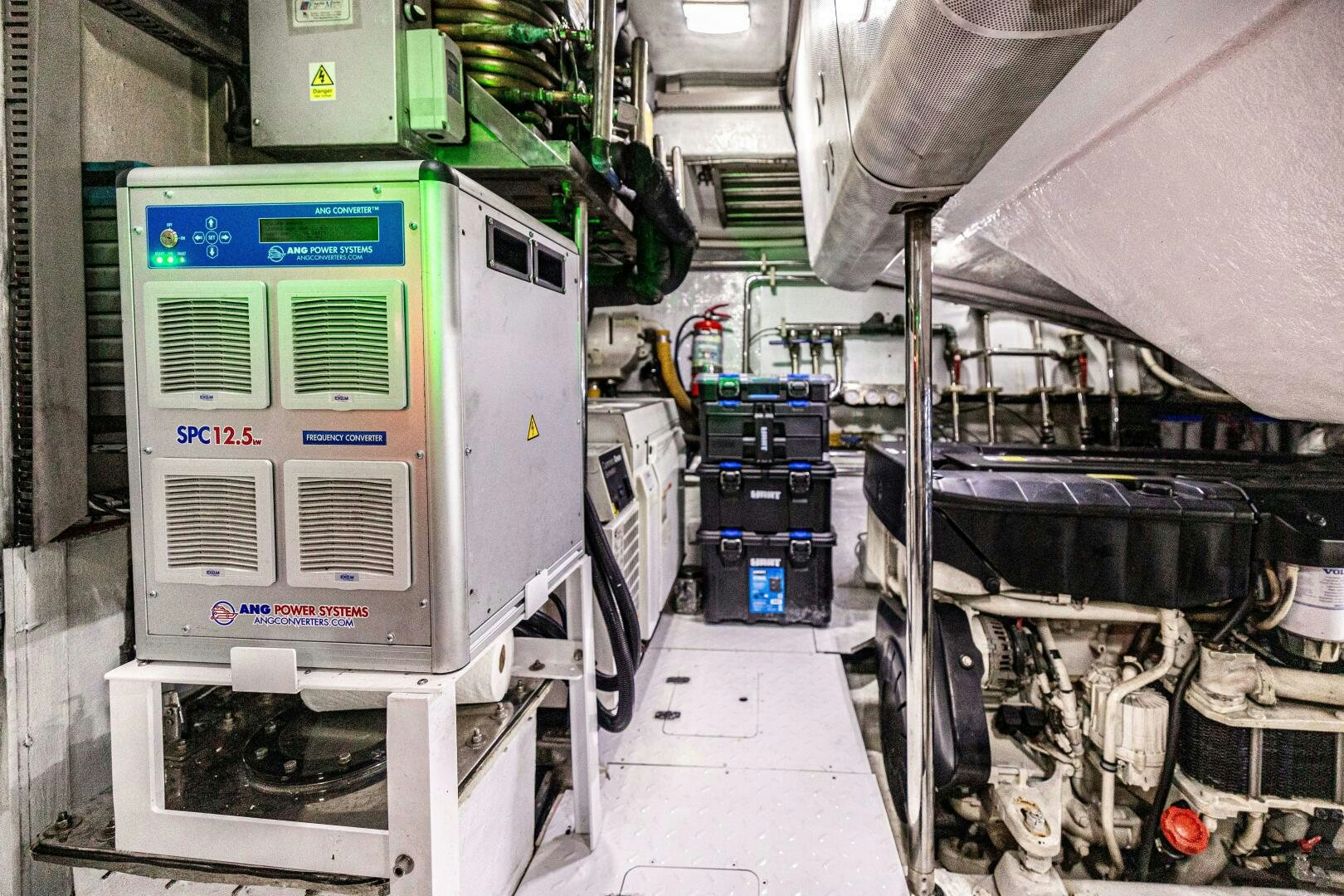 a room with machinery aboard VELOCE II Yacht for Sale