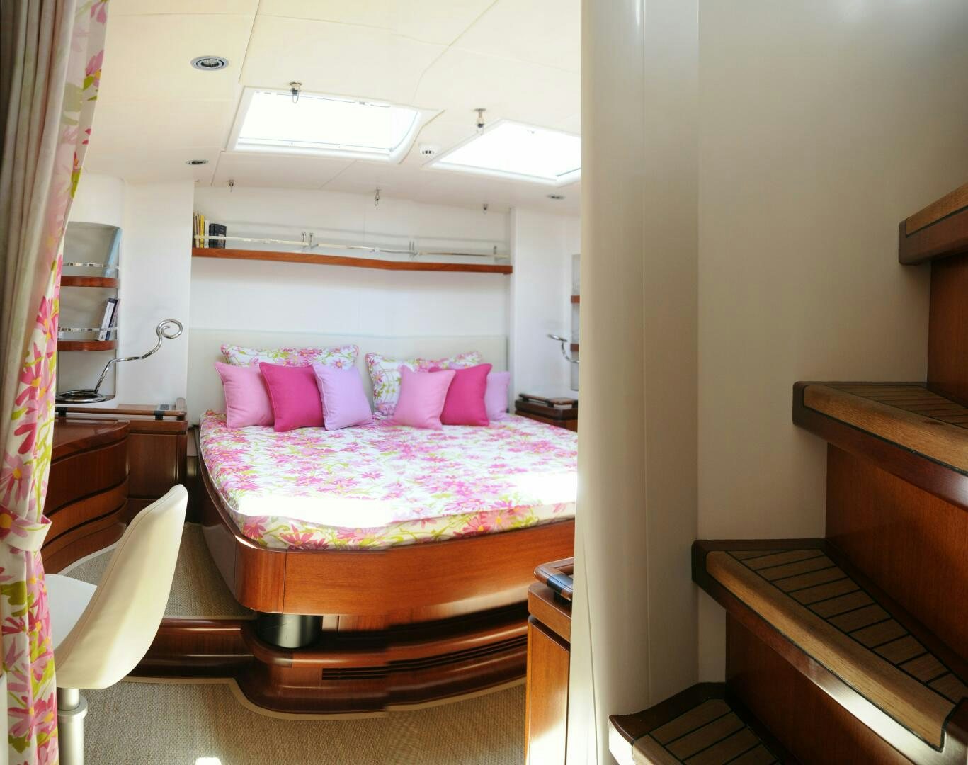 a bed with pink pillows aboard BILLY BUDD Yacht for Sale