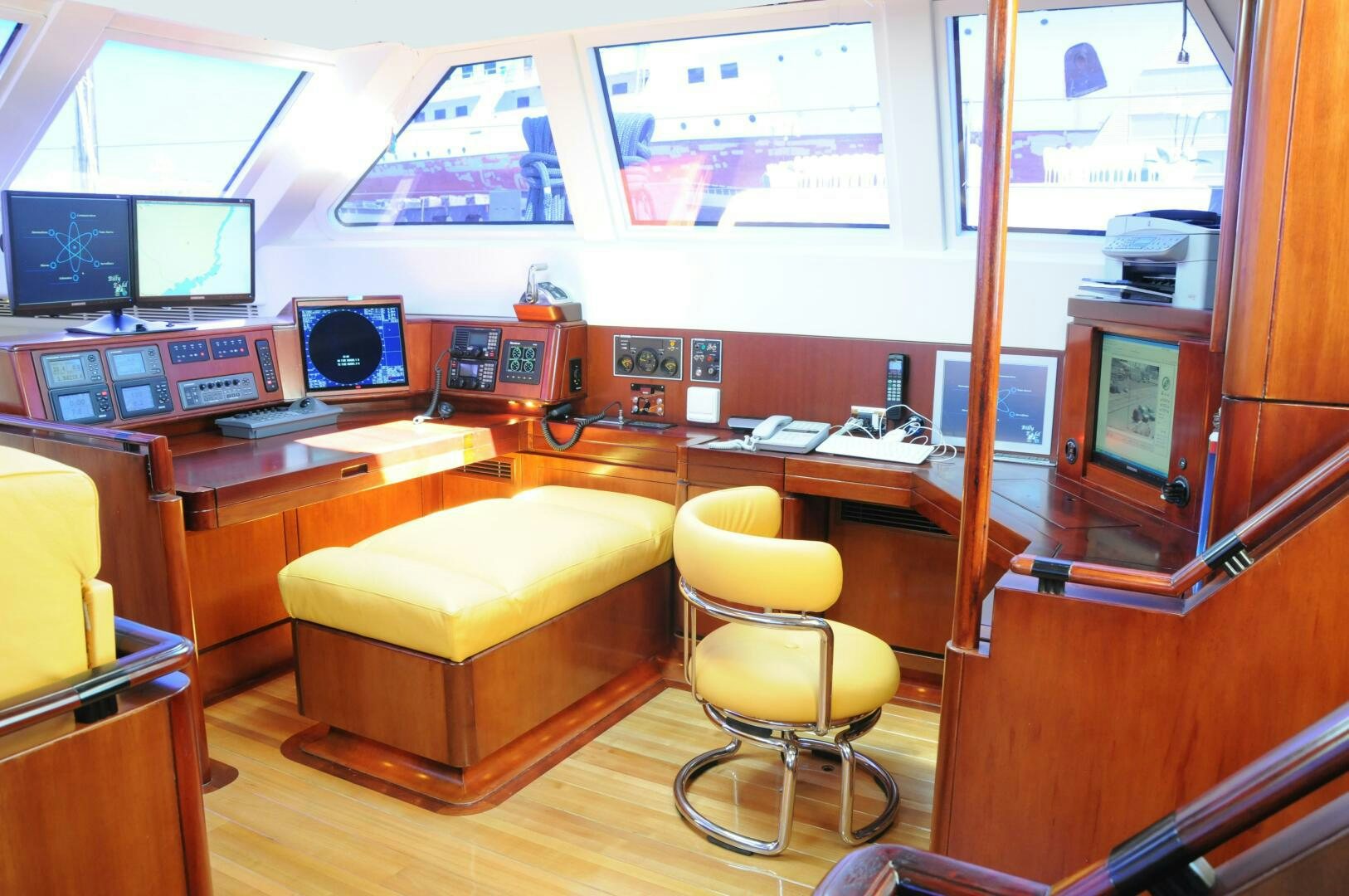 a room with desks and tvs aboard BILLY BUDD Yacht for Sale