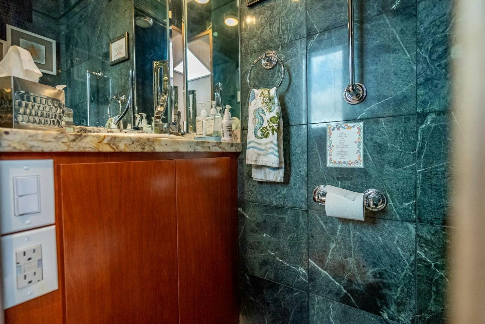 a bathroom with a glass wall aboard MY WAY Yacht for Sale