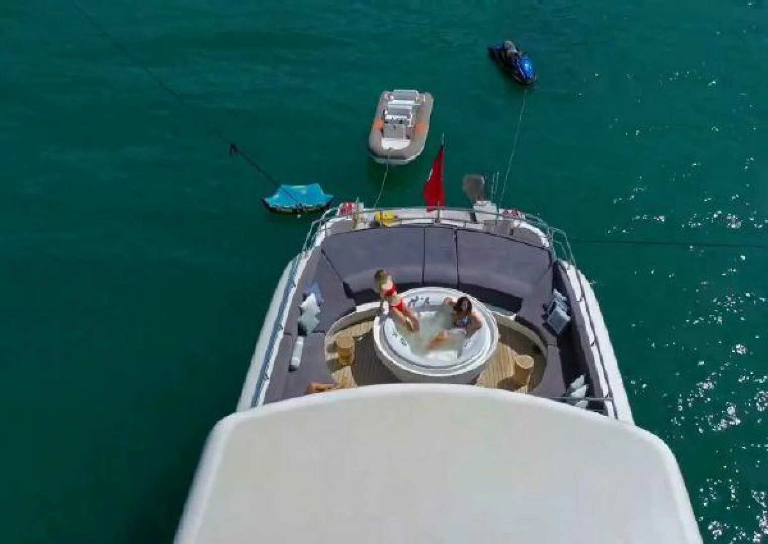 a boat with a dog on it aboard VETRO Yacht for Sale